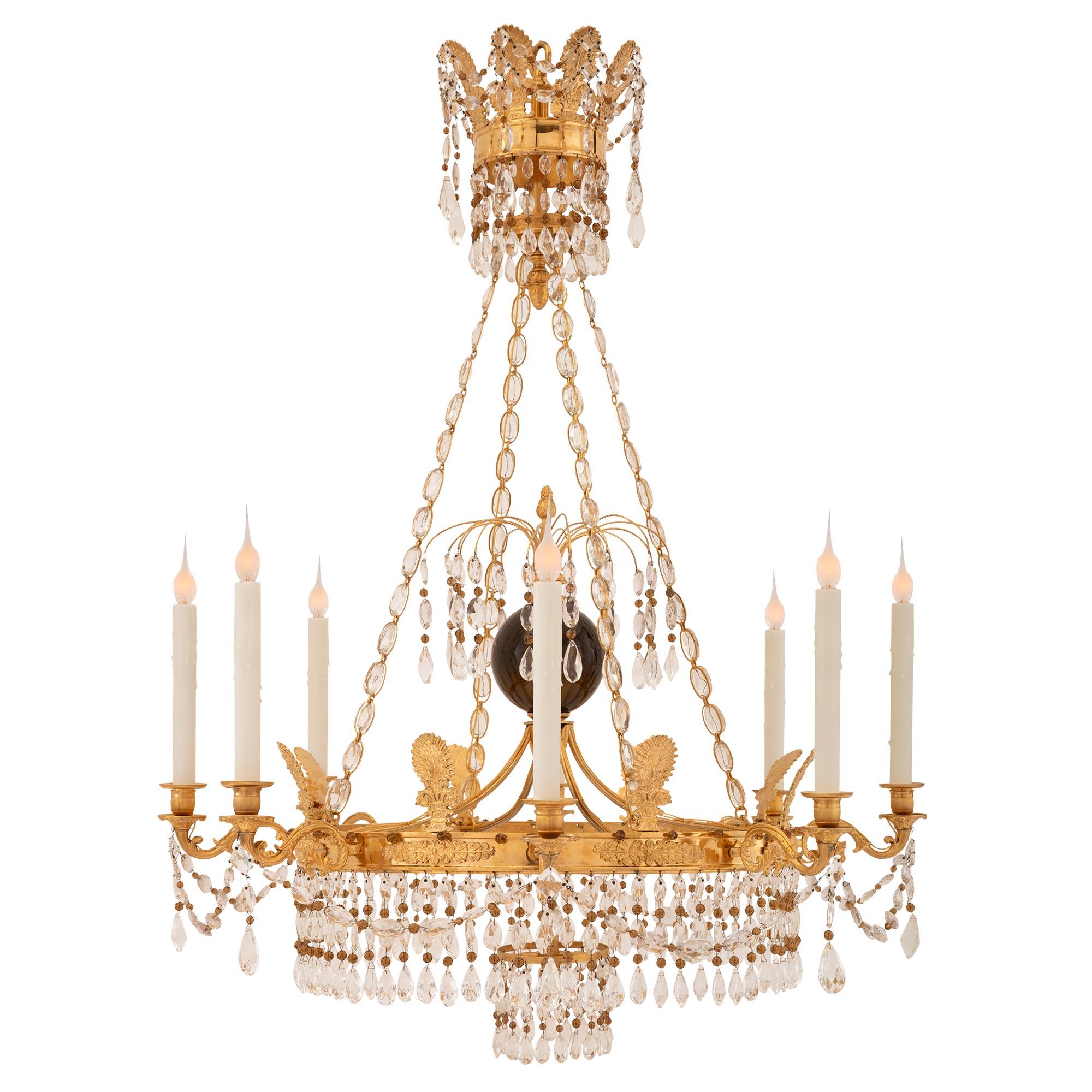 Neoclassical Baltic 19th Century Neo-Classical St. Ormolu, Crystal and Glass Chandelier For Sale