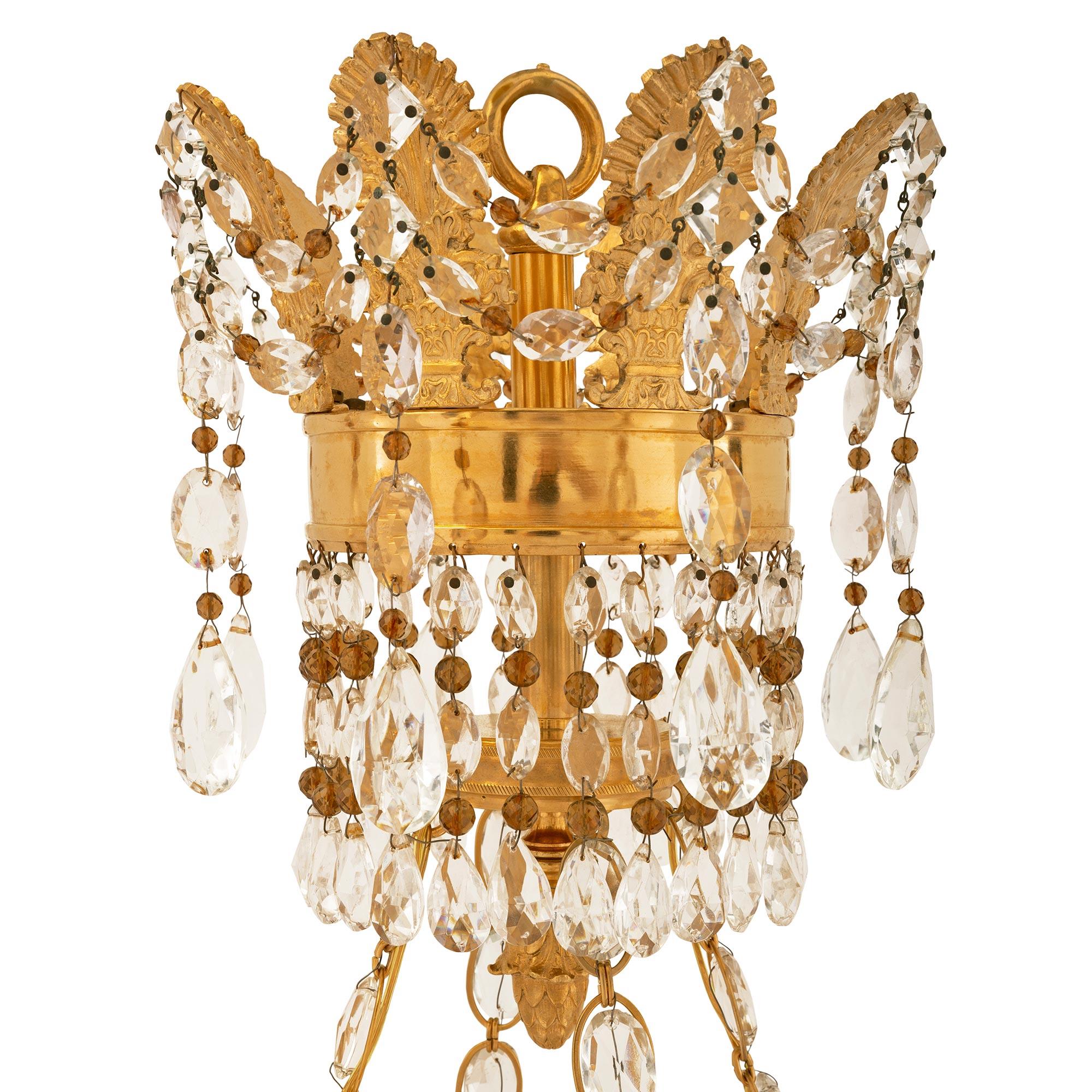 Baltic 19th Century Neo-Classical St. Ormolu, Crystal and Glass Chandelier In Good Condition For Sale In West Palm Beach, FL