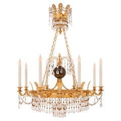 Antique Baltic 19th Century Neo-Classical St. Ormolu, Crystal and Glass Chandelier