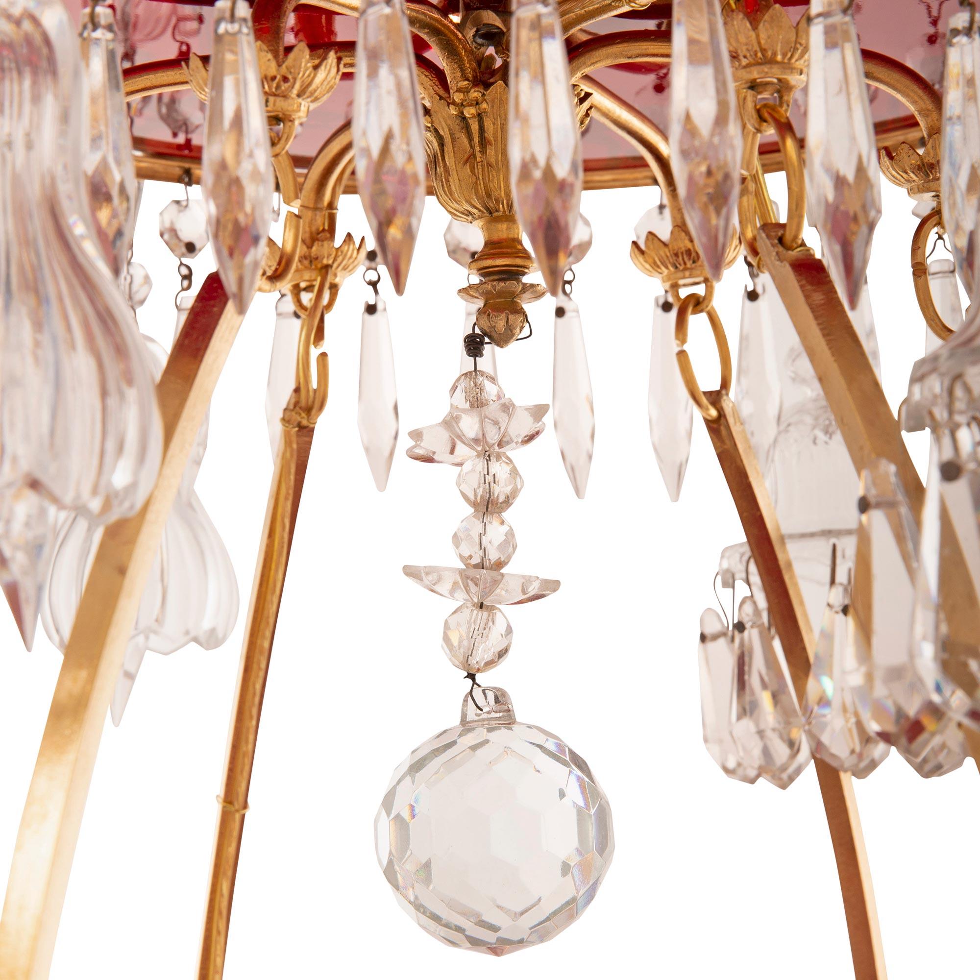 Baltic 19th Century Neo-Classical St. Ormolu, Crystal And Red Glass Chandelier For Sale 2