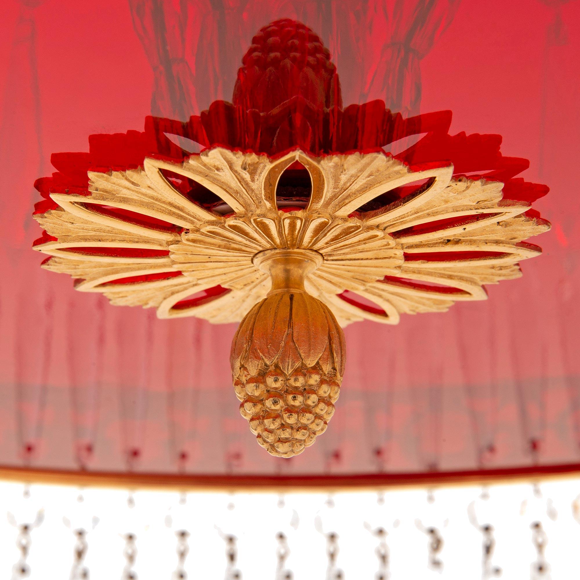 Baltic 19th Century Neo-Classical St. Ormolu, Crystal And Red Glass Chandelier For Sale 5