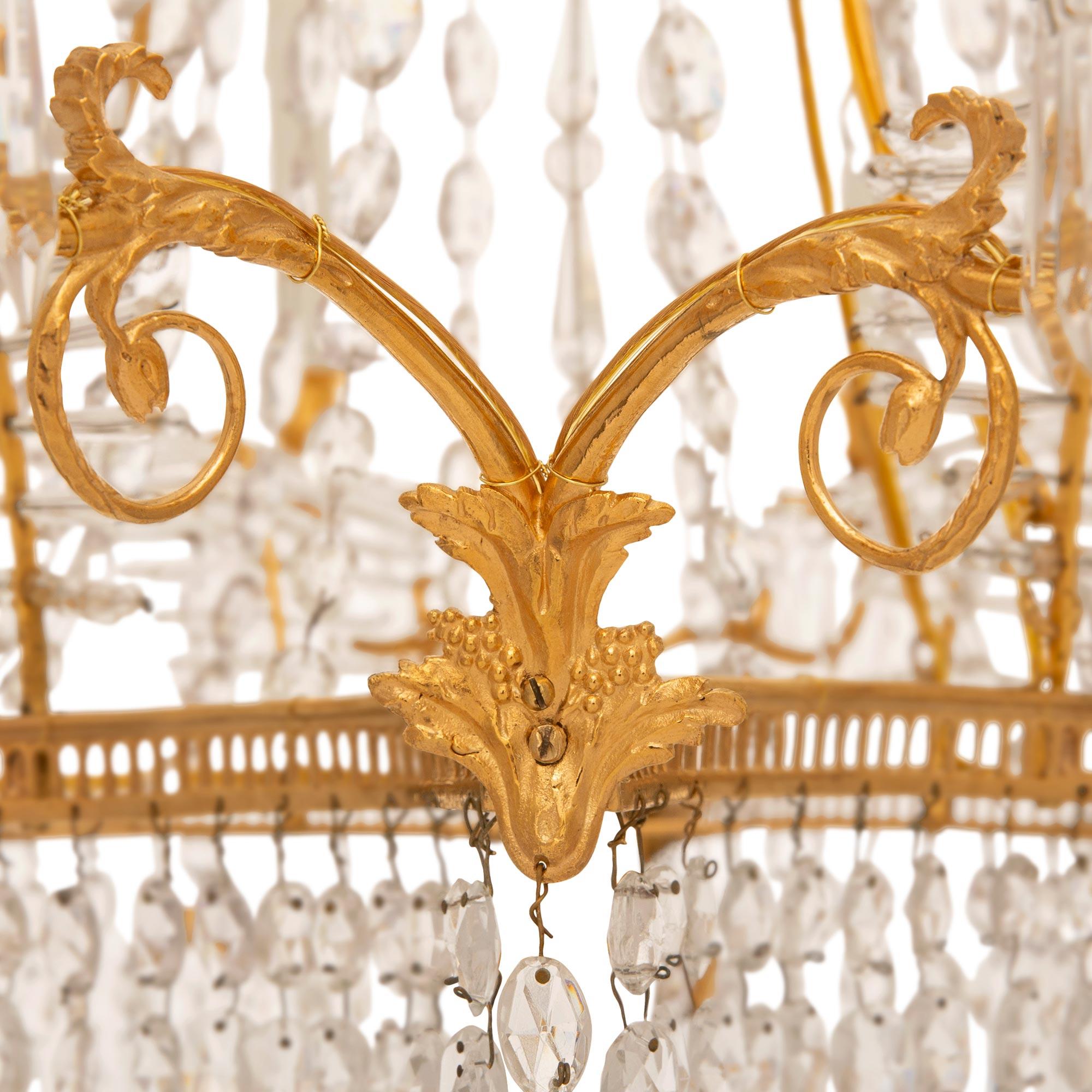 19th Century Baltic 19th century Ormolu and cut glass chandelier For Sale