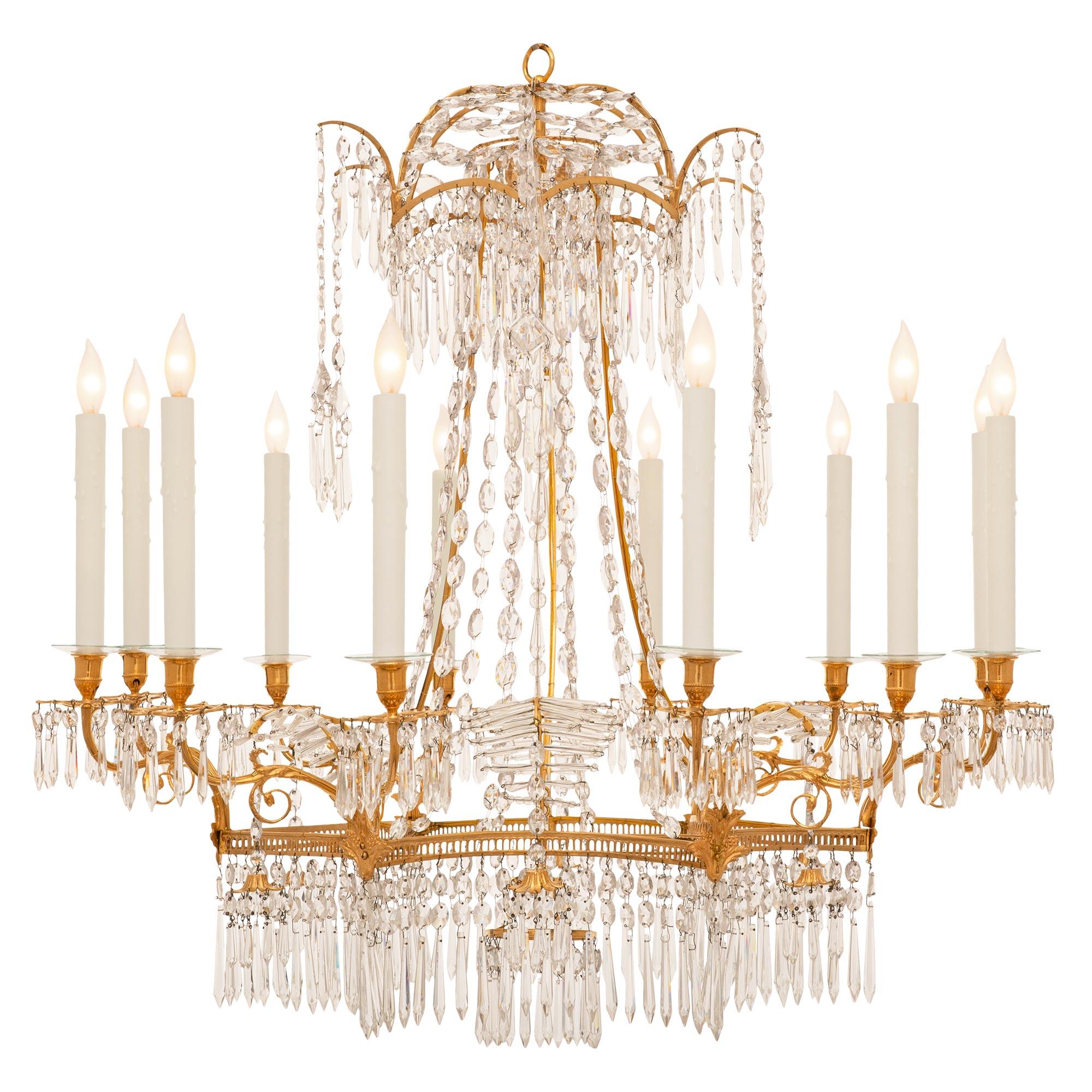 Baltic 19th century Ormolu and cut glass chandelier For Sale 3