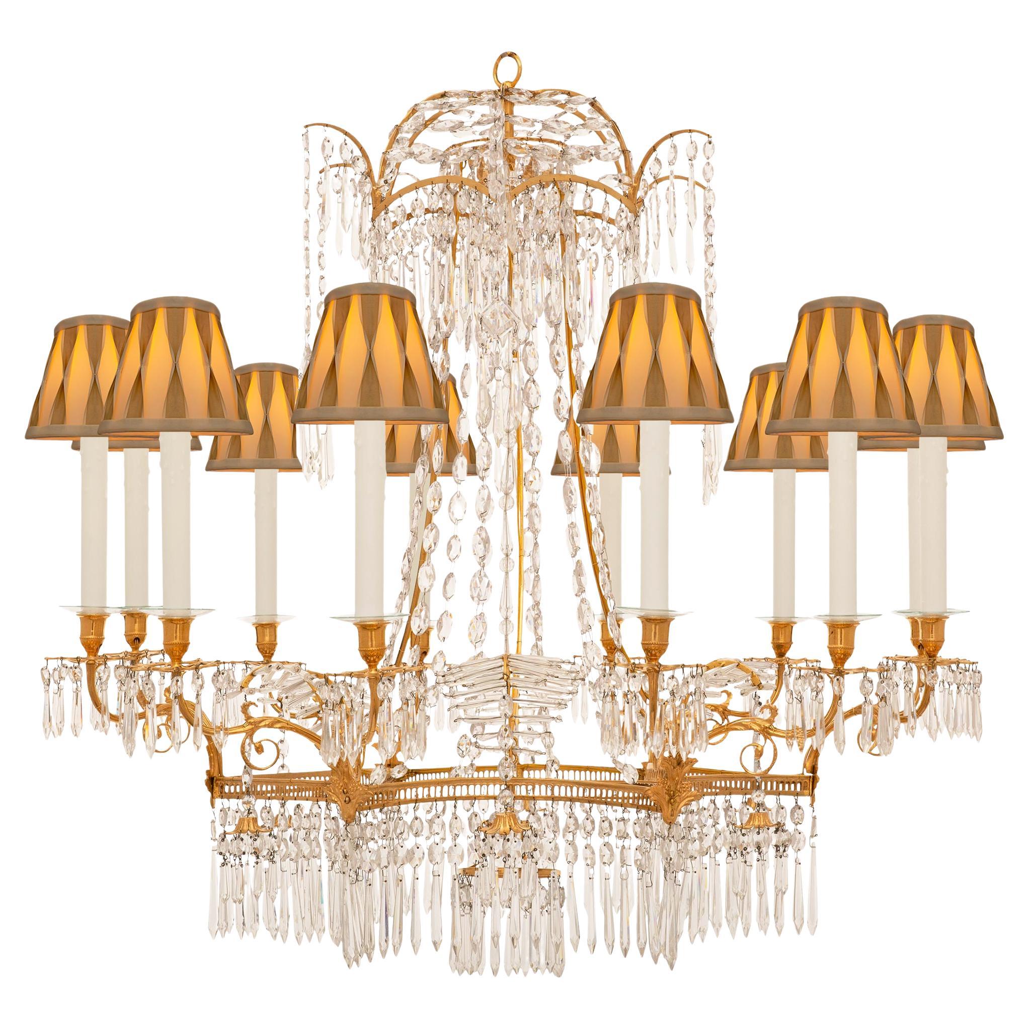 Baltic 19th century Ormolu and cut glass chandelier For Sale