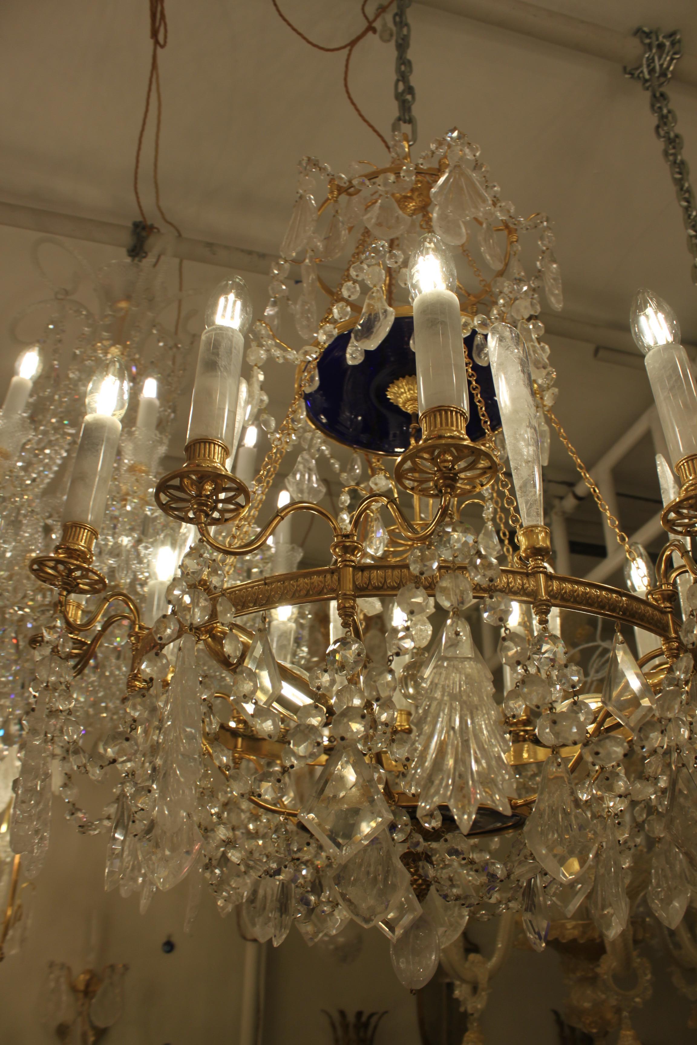 Gilt Baltic 19th Century Rock Crystal Chandelier For Sale