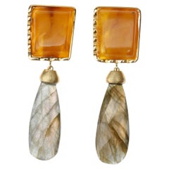 Baltic Amber 18 Karat Gold Labradorite Drops Earrings