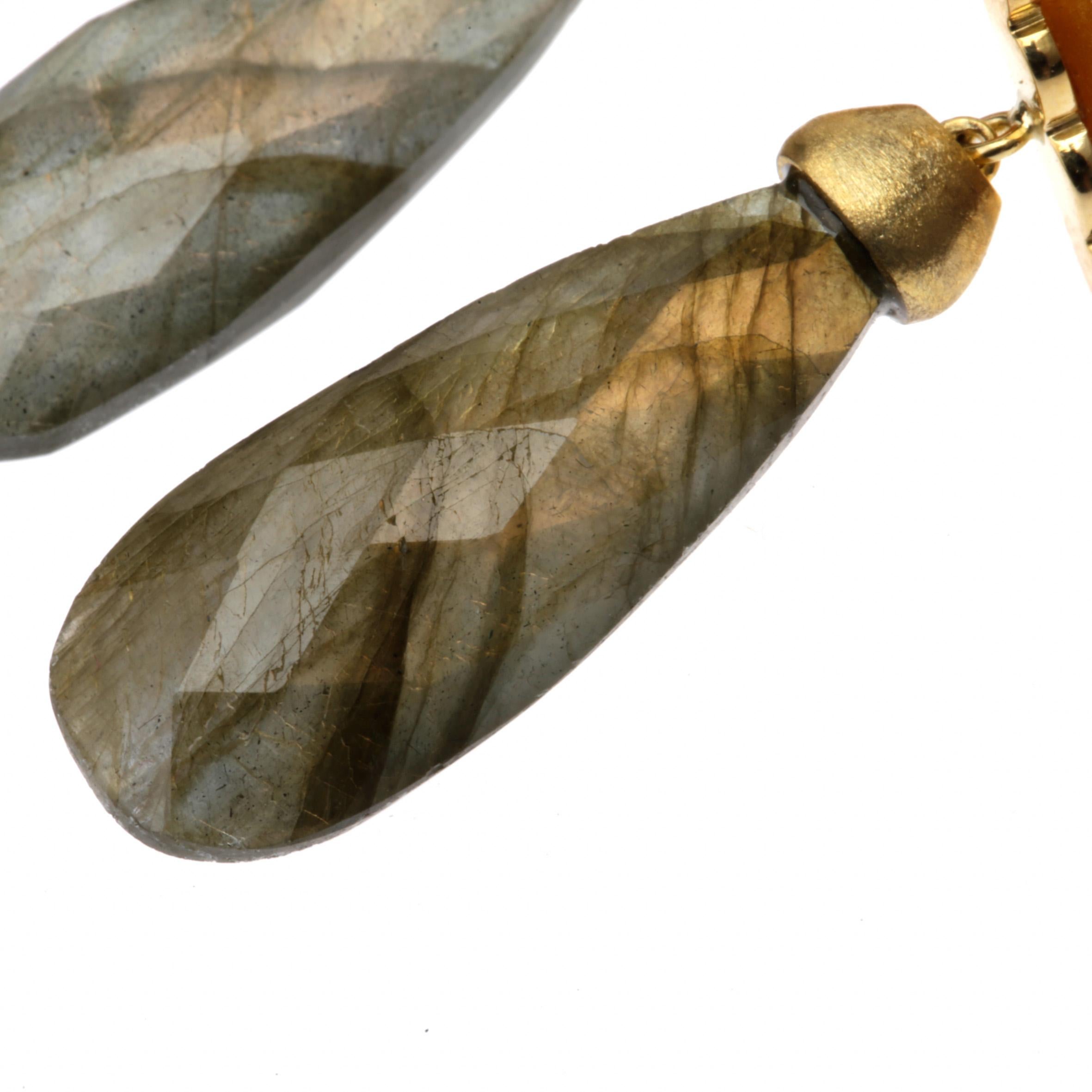 Baltic Amber 18 Karat Gold Labradorite Drops Earrings For Sale 1