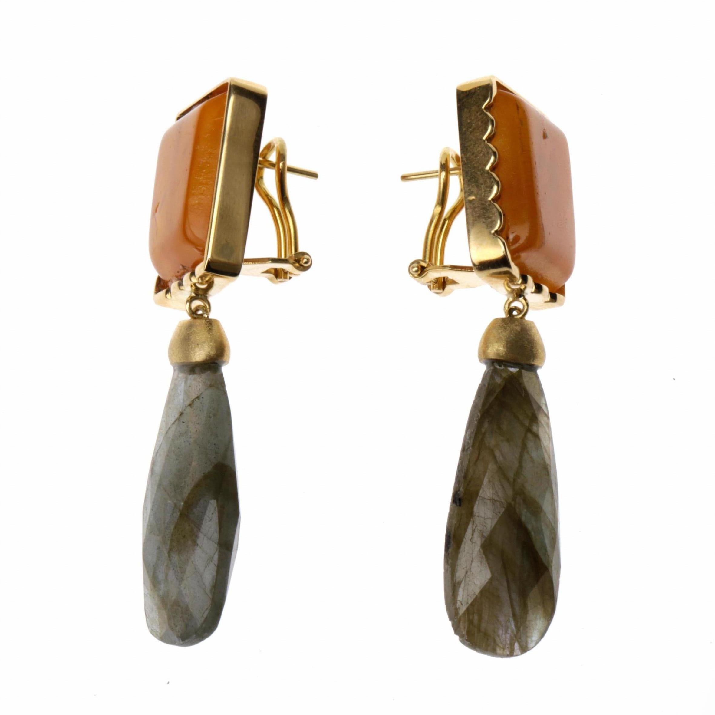Baltic Amber 18 Karat Gold Labradorite Drops Earrings For Sale 2