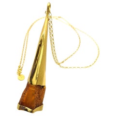 amber_24k Baltic Amber 24K Gold Plate Contemporary Modern Silver Pendant Necklace