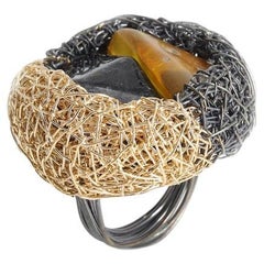 Baltic Amber and Tourmaline Statement Ring 14 K in Yellow Gold F. by Artist