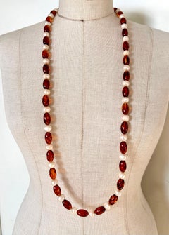 Collier d'ambre baltique, perles baroques et turquoise stabilisée - 150g