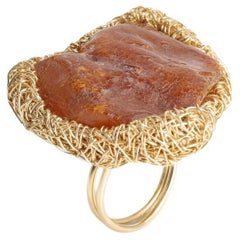 Baltic Amber in 14 Kt Gold F Woven Cocktail Statement Ring by the Artist