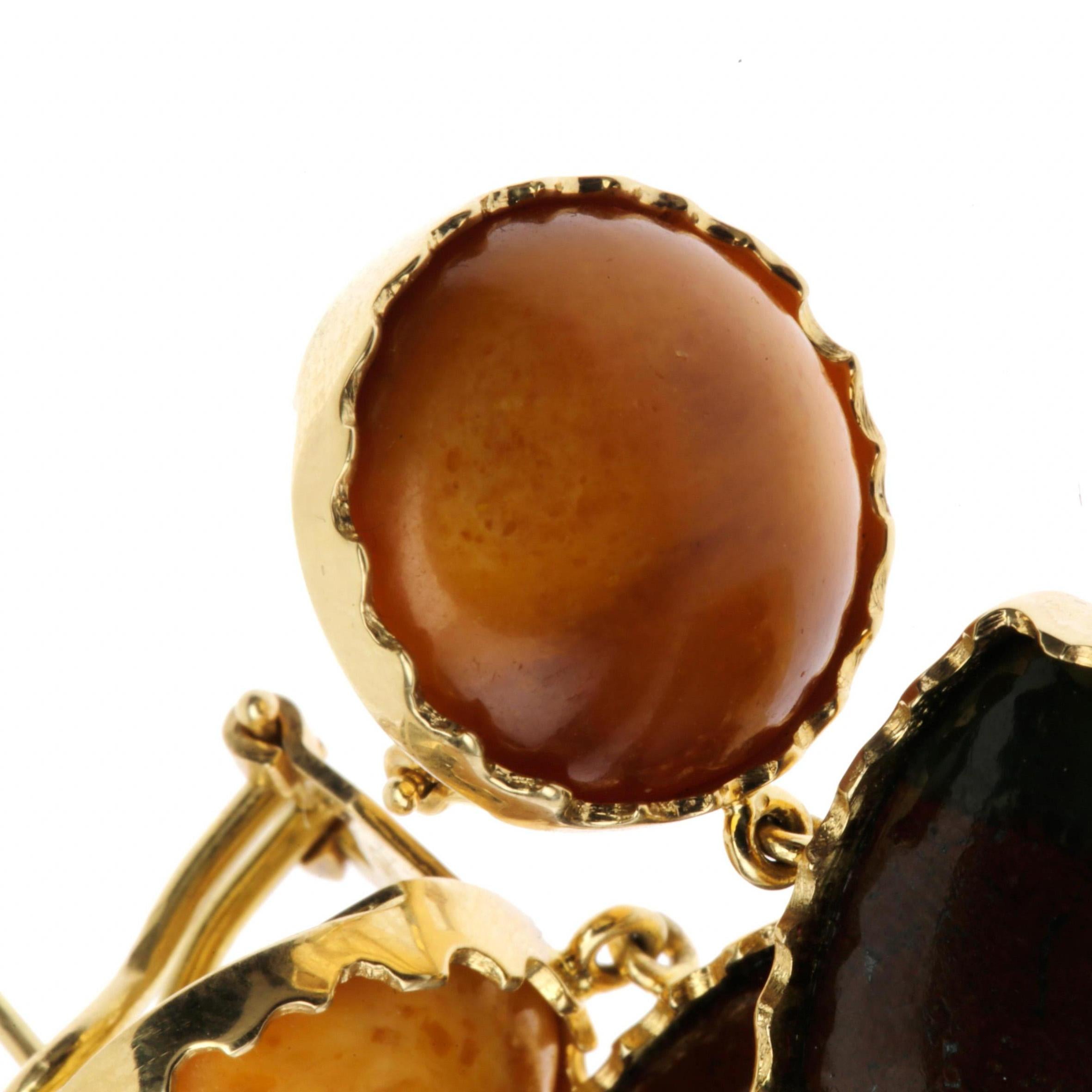 Baltic Amber Jasper 18 Karat Gold Earrings For Sale 4