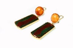 Baltic Amber Jasper 18 Karat Gold Earrings