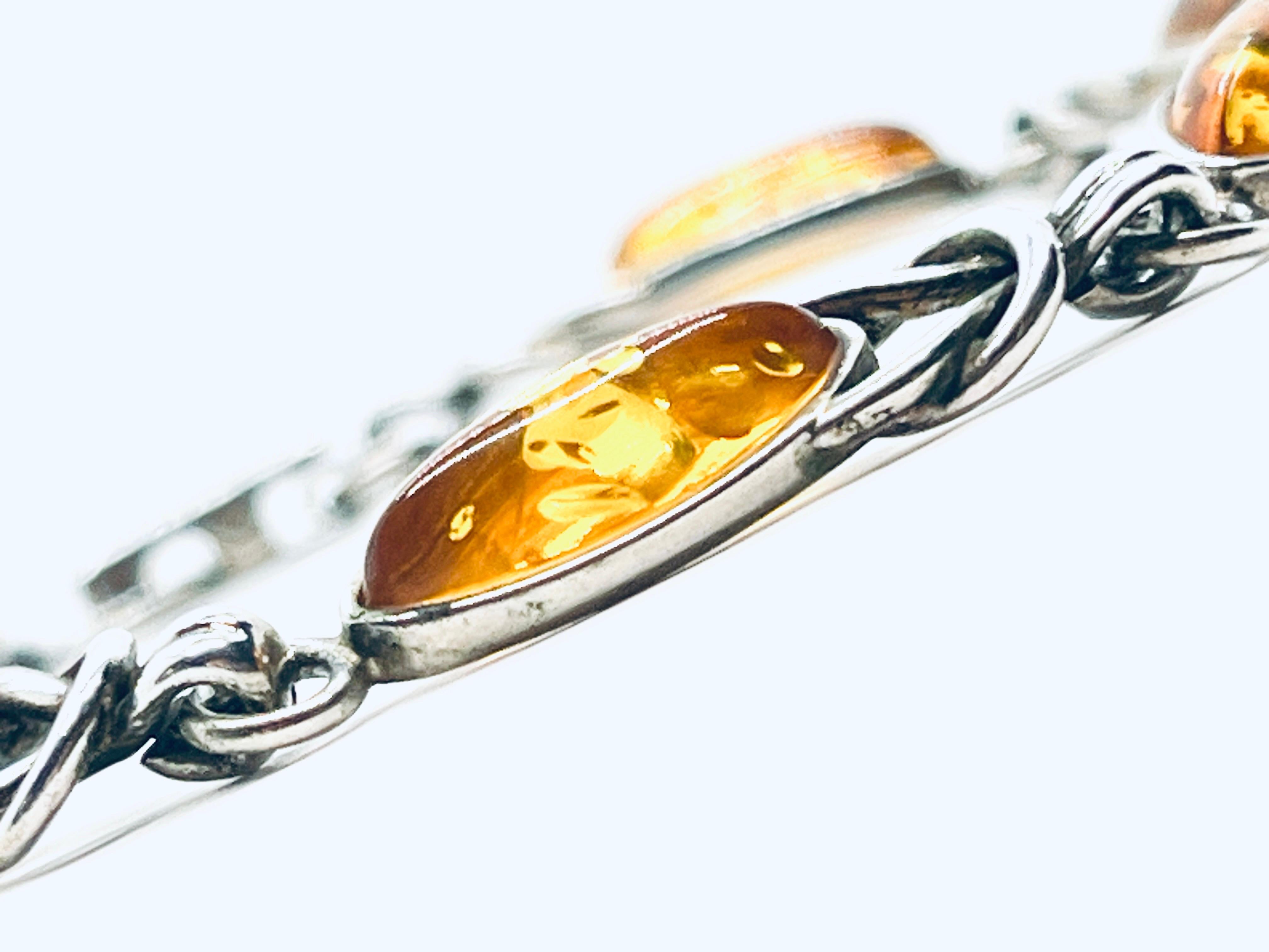 Bracelet à maillons en argent 925 avec cabochon d'ambre baltique marquise  en vente 7