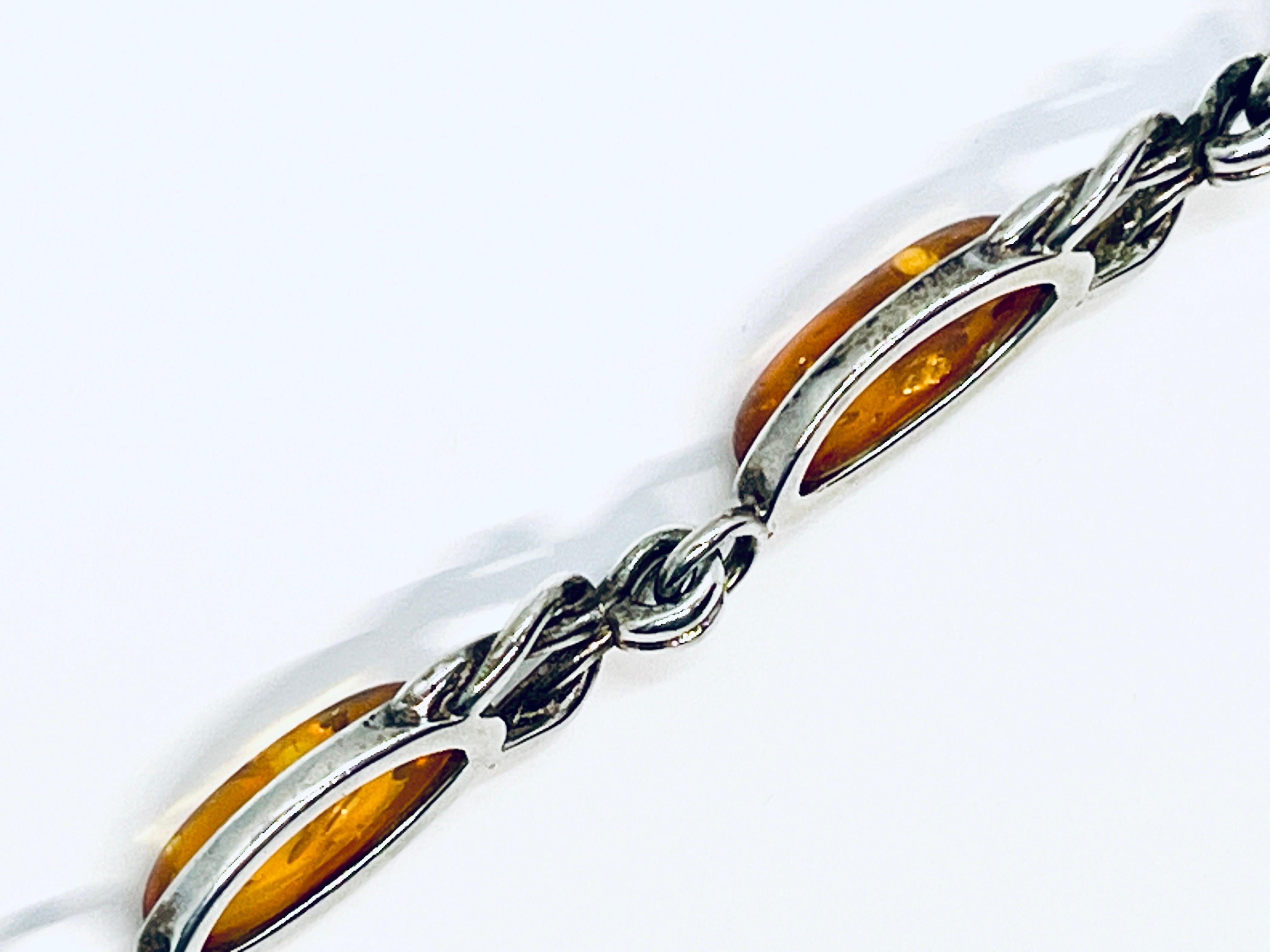 Baltic Amber Marquise Cabochon 925 Silver Link Bracelet  For Sale 3