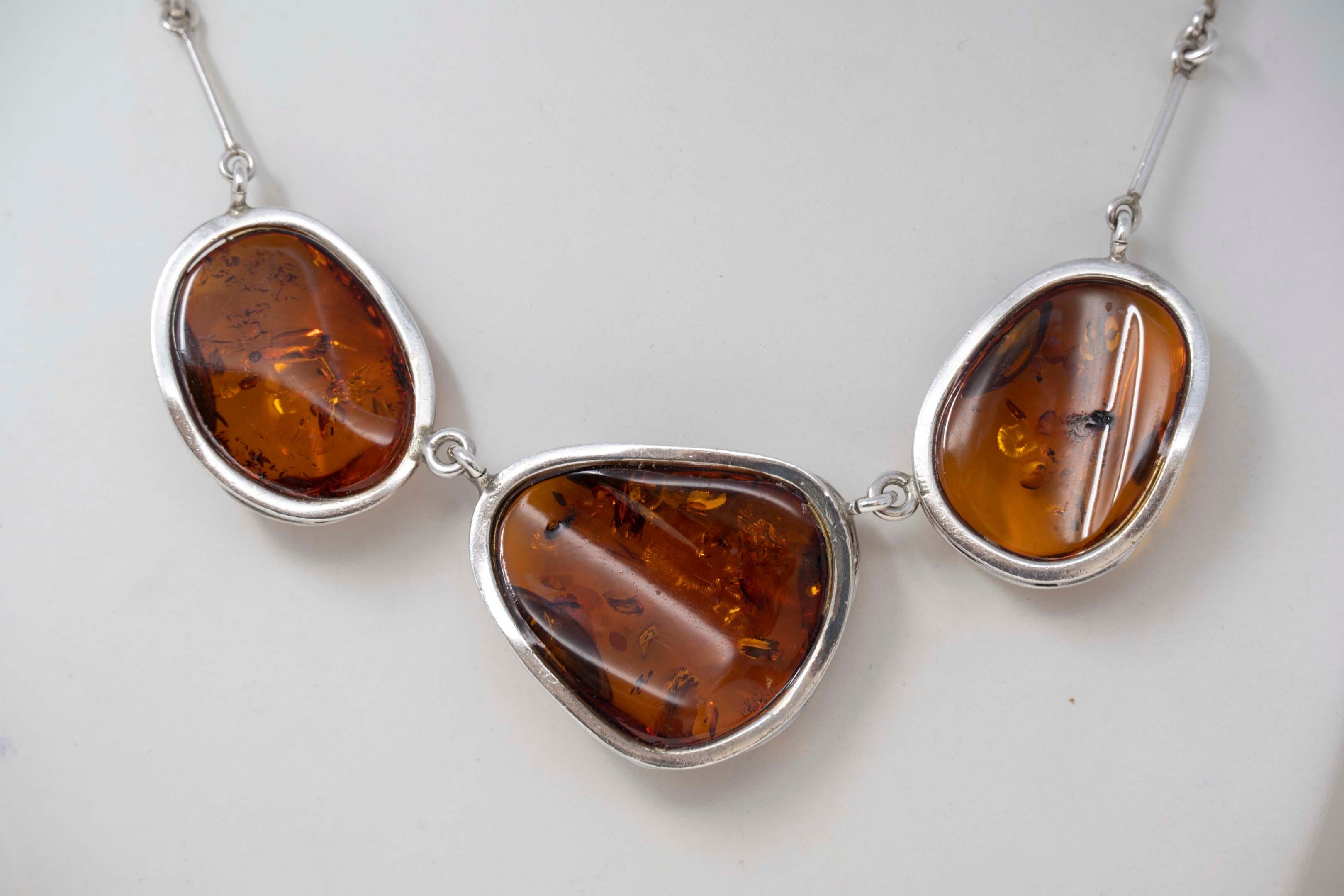 silver and amber necklace
