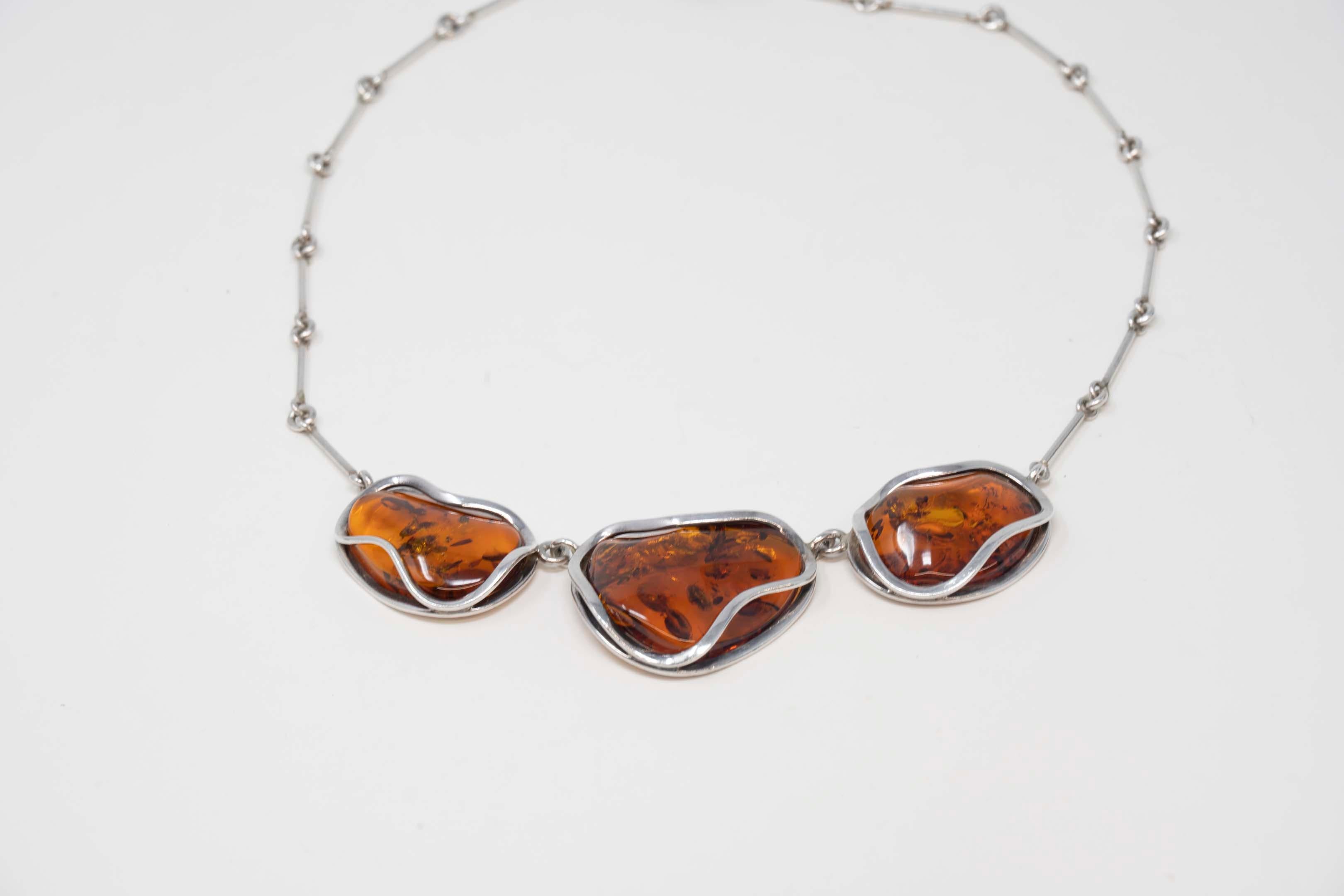 Uncut Baltic Amber Necklace 925 Silver