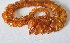 Vintage Baltic Amber Beaded Necklace, Cognac Color, 28" Long, 55.4g, 1960s