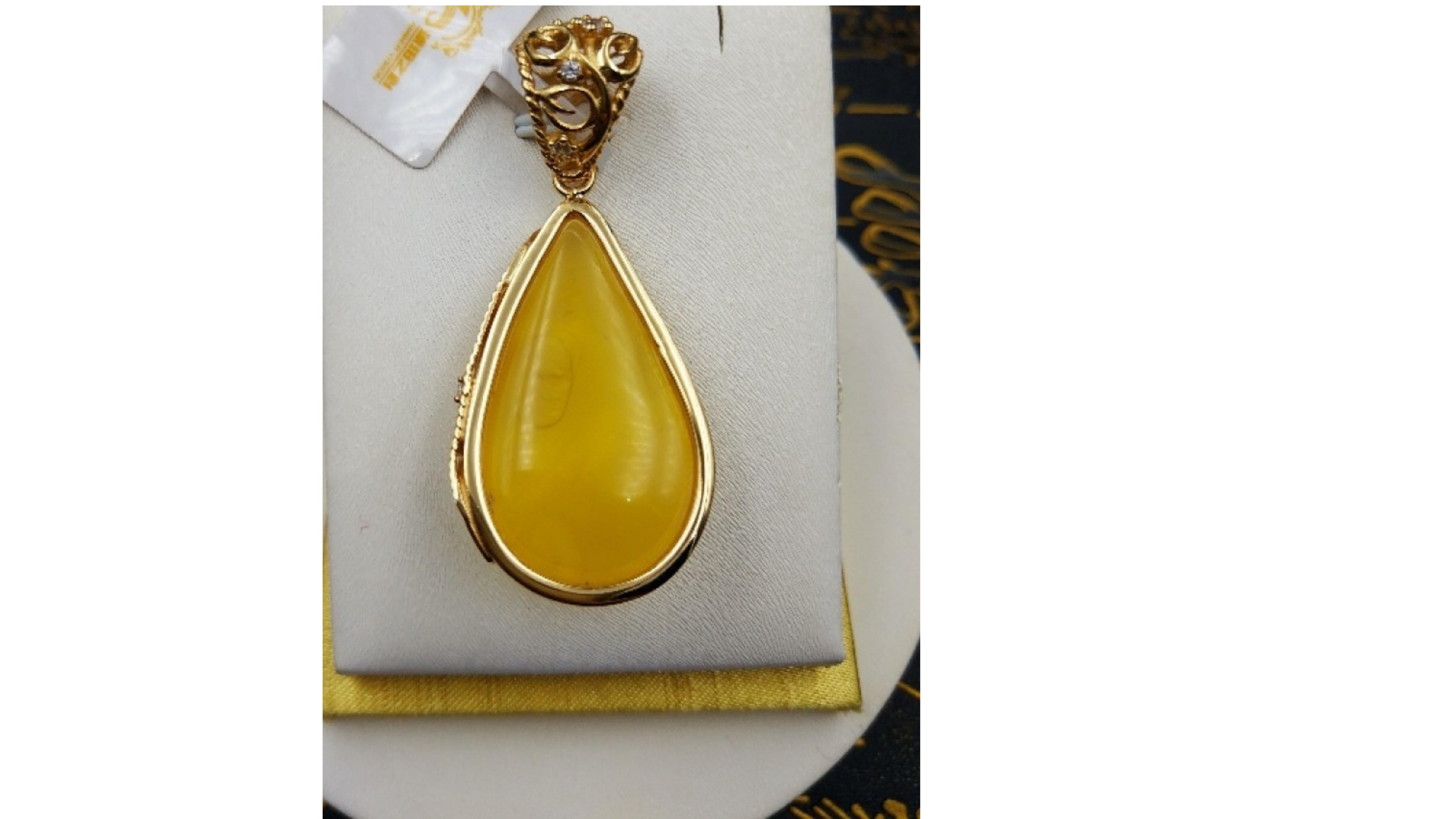 Pear Cut Baltic Amber Pendant and Chain Gold Plated For Sale