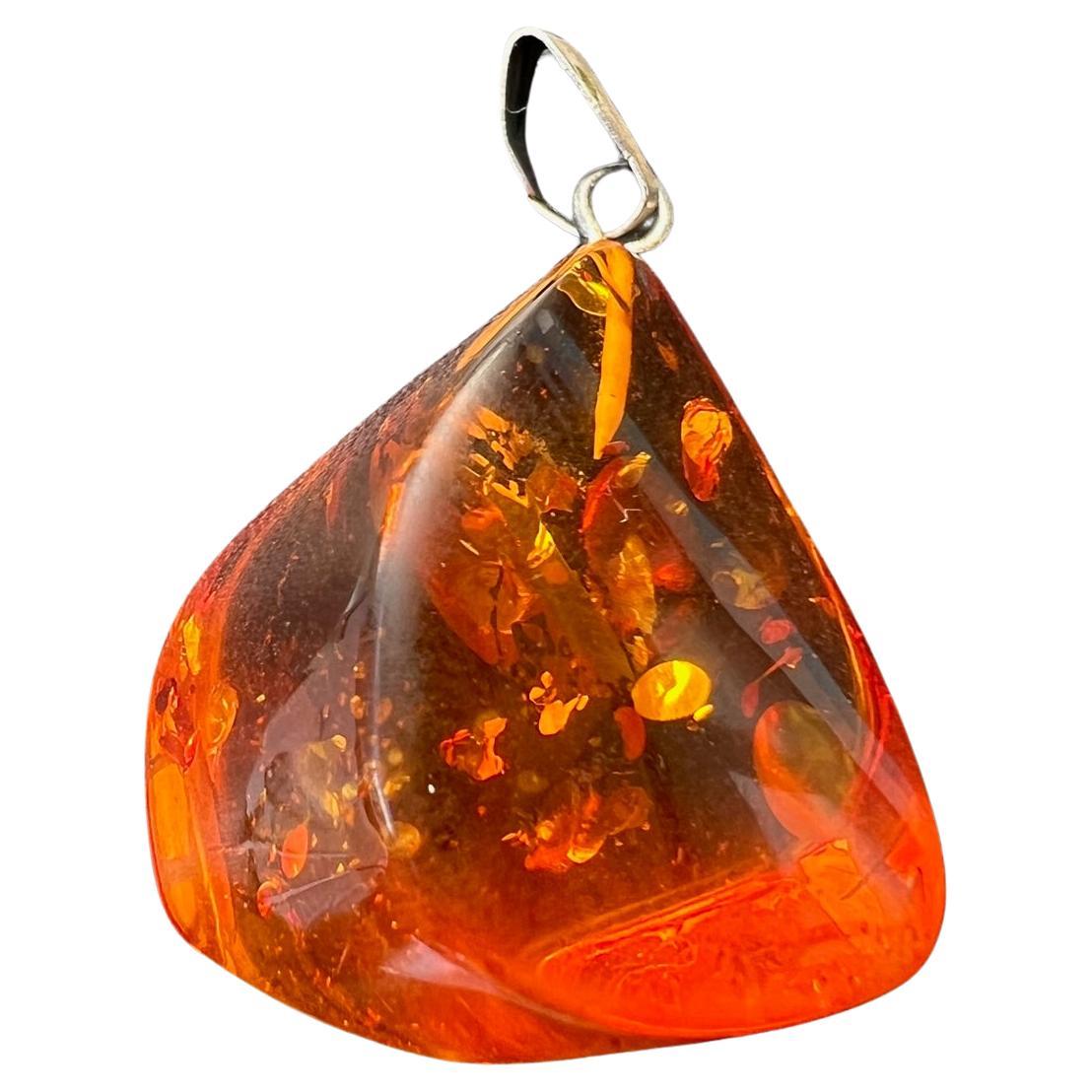 Clear Orange Baltic Amber Pendant