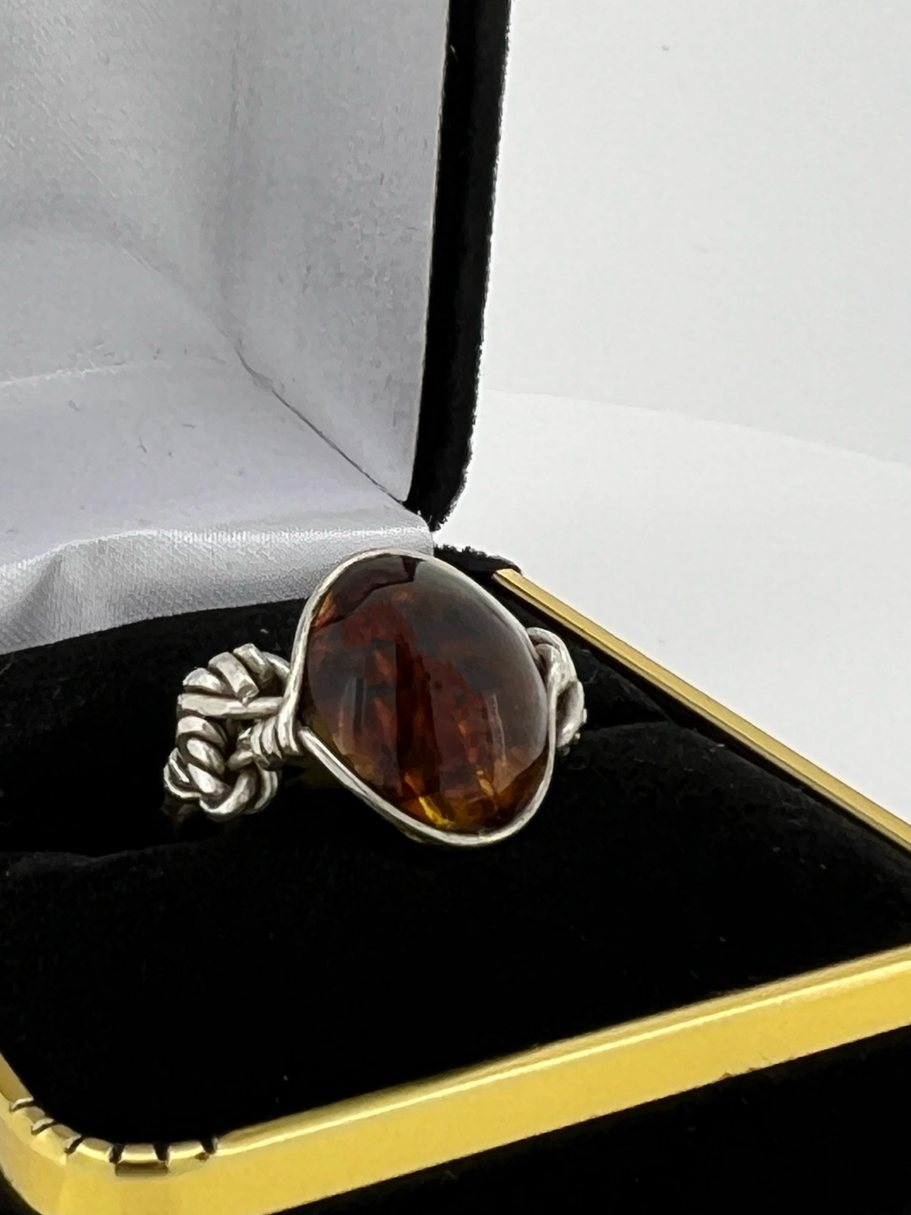 Women's Baltic Amber & Sterling Silver Vintage Set: Ring & Drop Pendant Earrings. For Sale