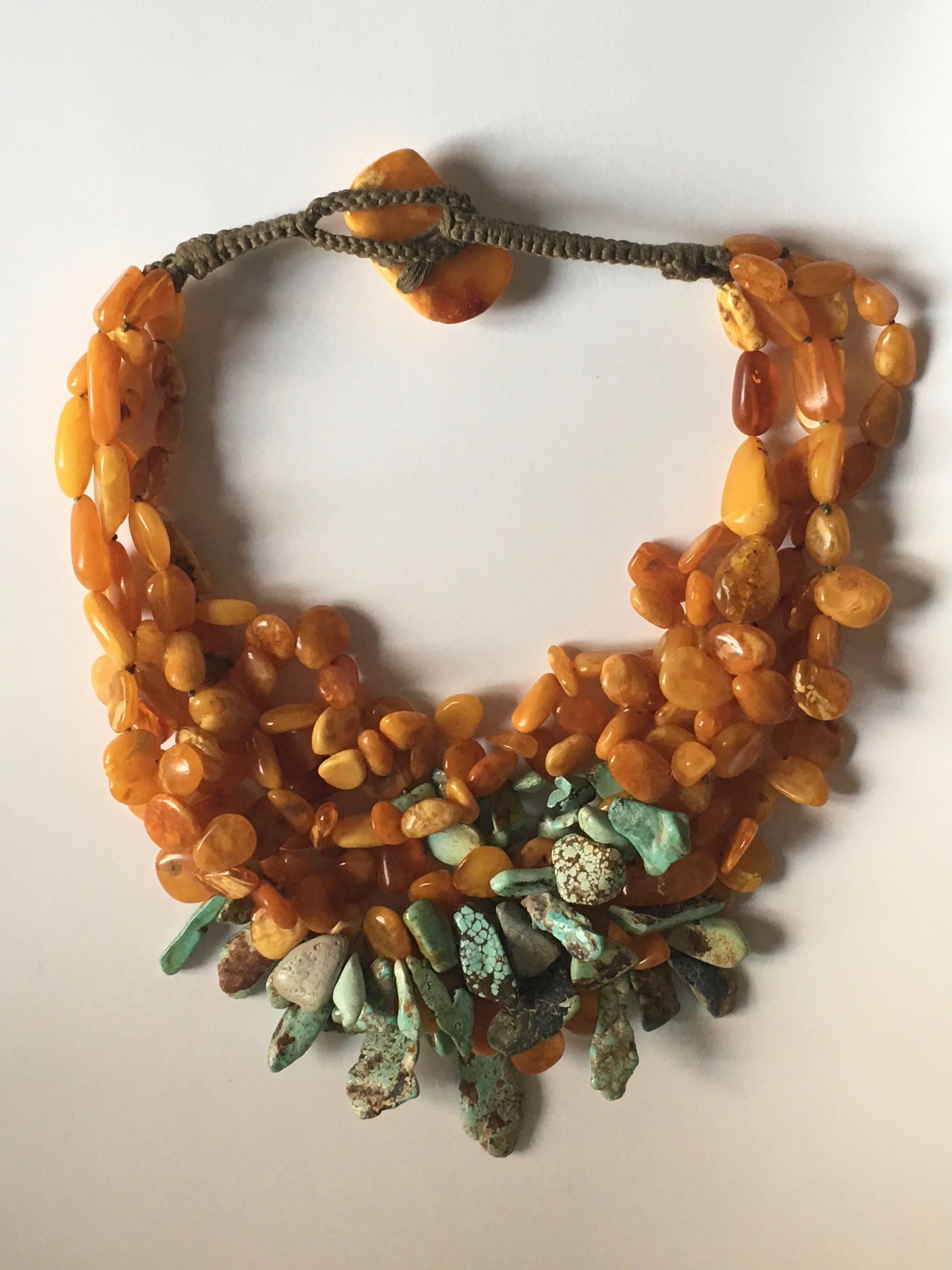 Baltic Antiques Yellow Amber and Turquoise Minsk Necklace In New Condition For Sale In Milan, IT