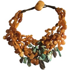 Baltic Antiques Yellow Amber and Turquoise Minsk Necklace