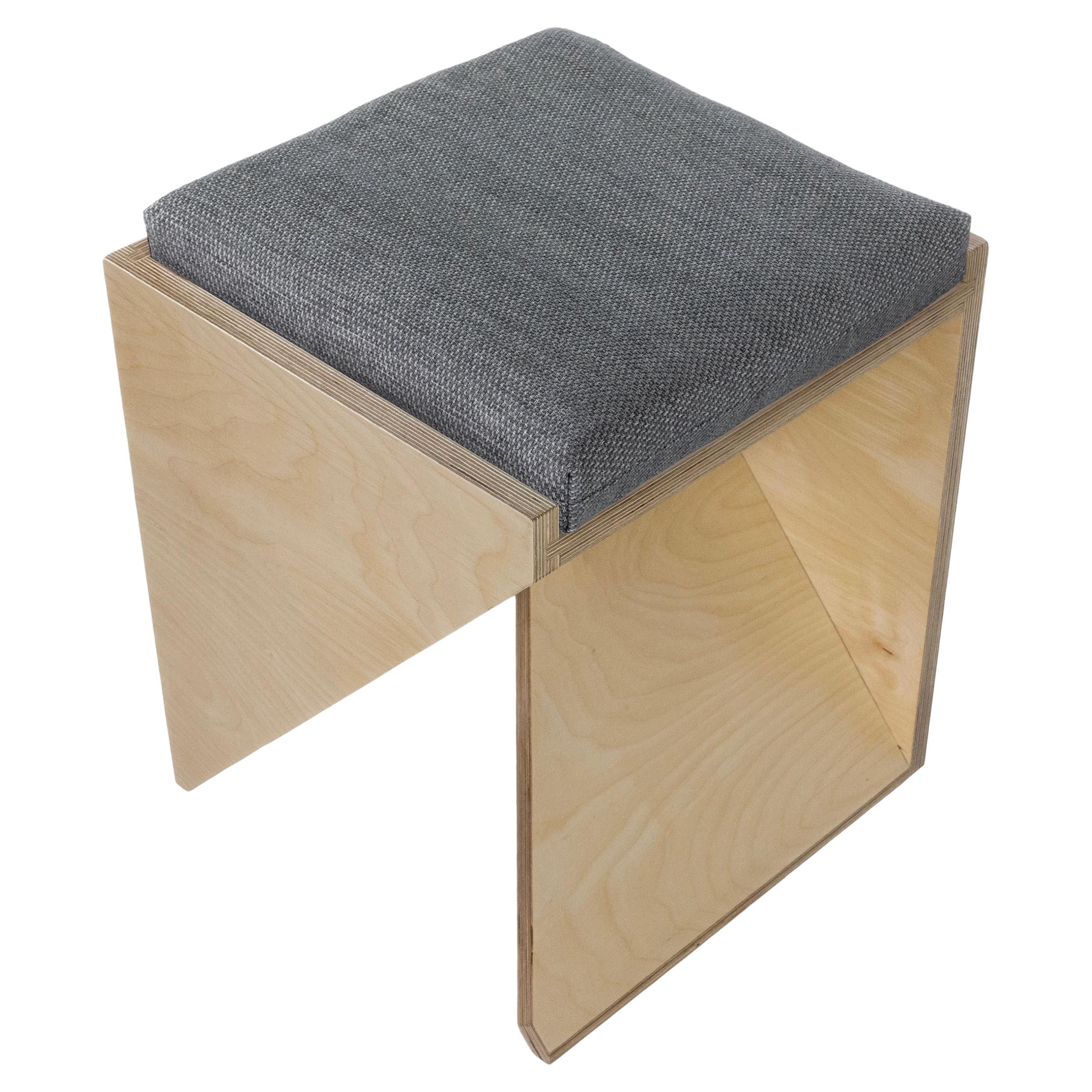 BALTIC BIRCH PLYWOOD STOOL with upholstered cushion For Sale