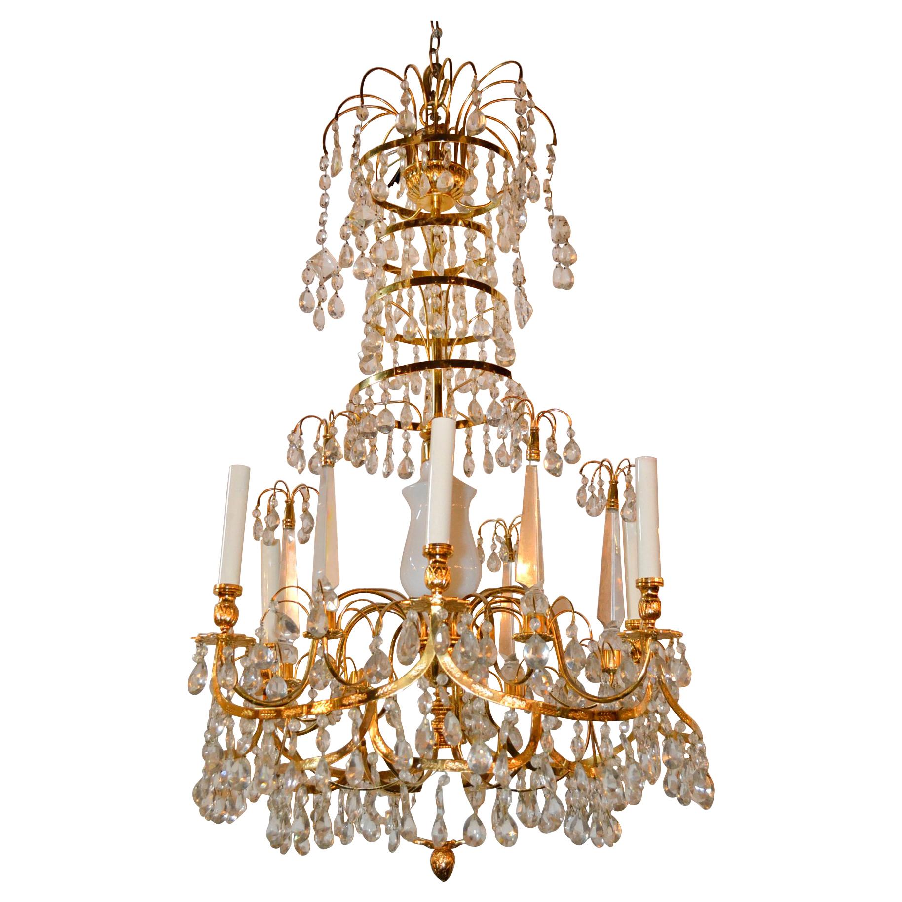 Baltic Brass and Milk Glass Chandelier