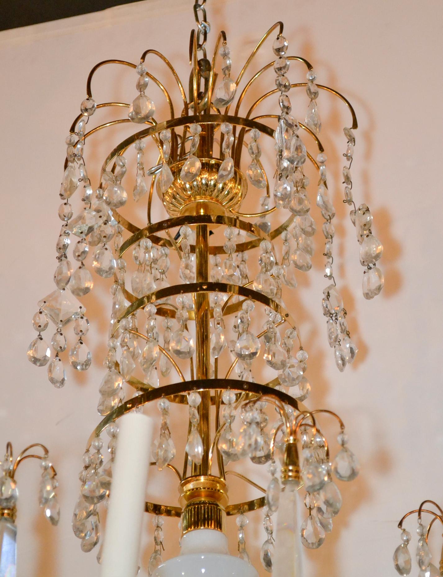 Baltic Brass and Milk Glass Chandelier For Sale 1