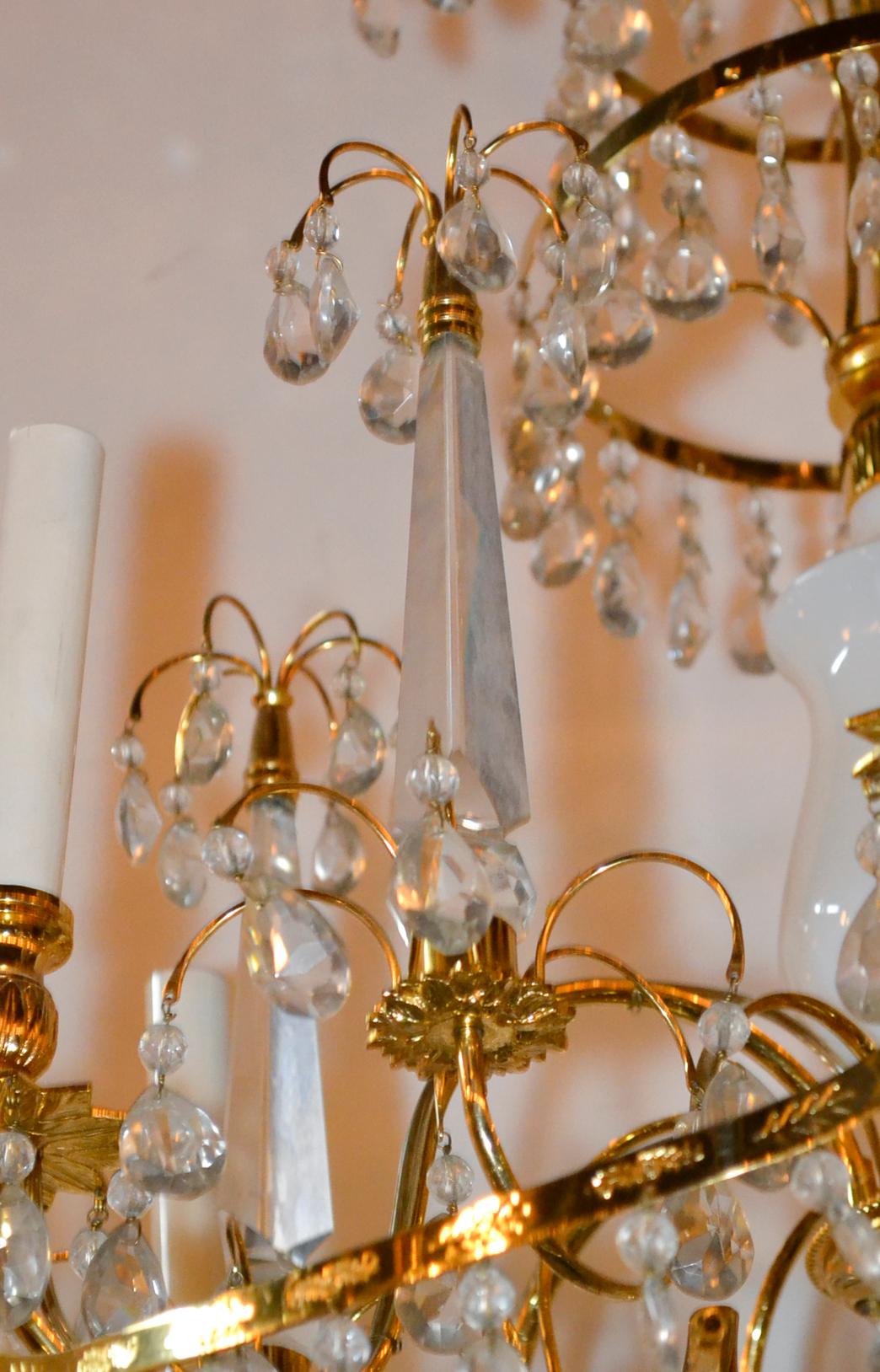 Baltic Brass and Milk Glass Chandelier For Sale 3