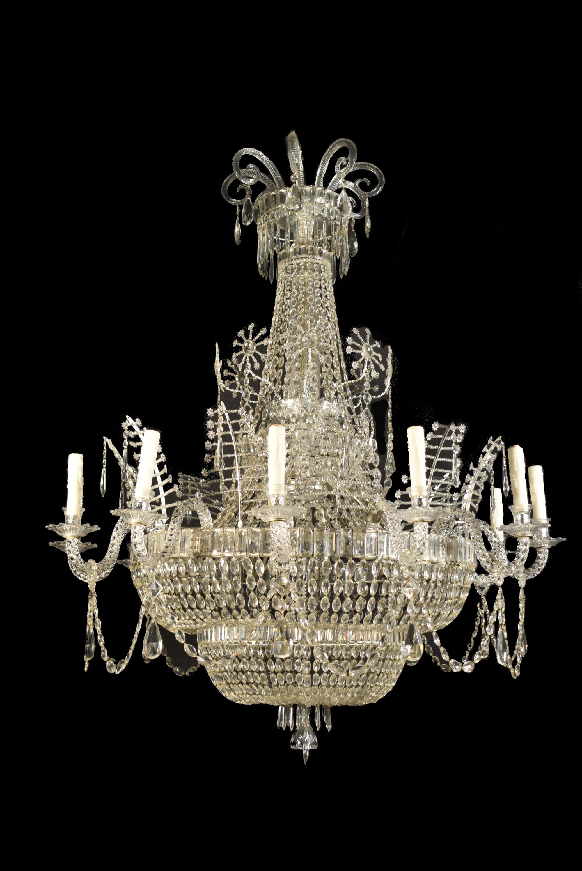 A magnificent Baltic chandelier, originally for candles, now electrified. All original parts, circa 1860. One arm with old restoration, not noticeable. 12 Lights. 
CW4767.
