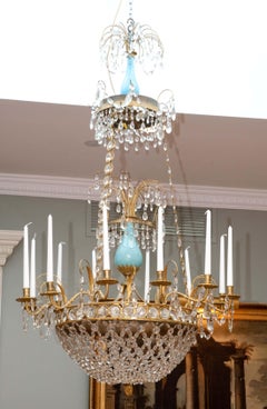 Baltic Empire Turquoise Glass Gilt Bronze Chandelier