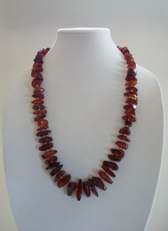 Collana in ambra cognac annodata a mano del Baltico - Lunghezza 28" - 83 grammi - Circa 1950