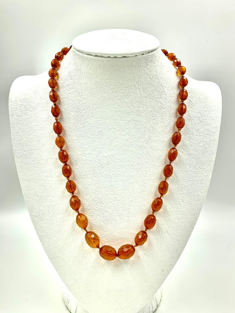 Mixed Cut Baltic Honey Colored Amber Necklace, Faceted Cut, Russia, 19th Century For Sale