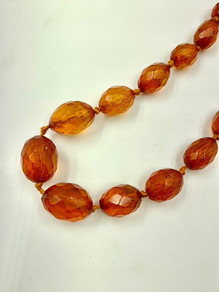 Women's or Men's Baltic Honey Colored Amber Necklace, Faceted Cut, Russia, 19th Century For Sale