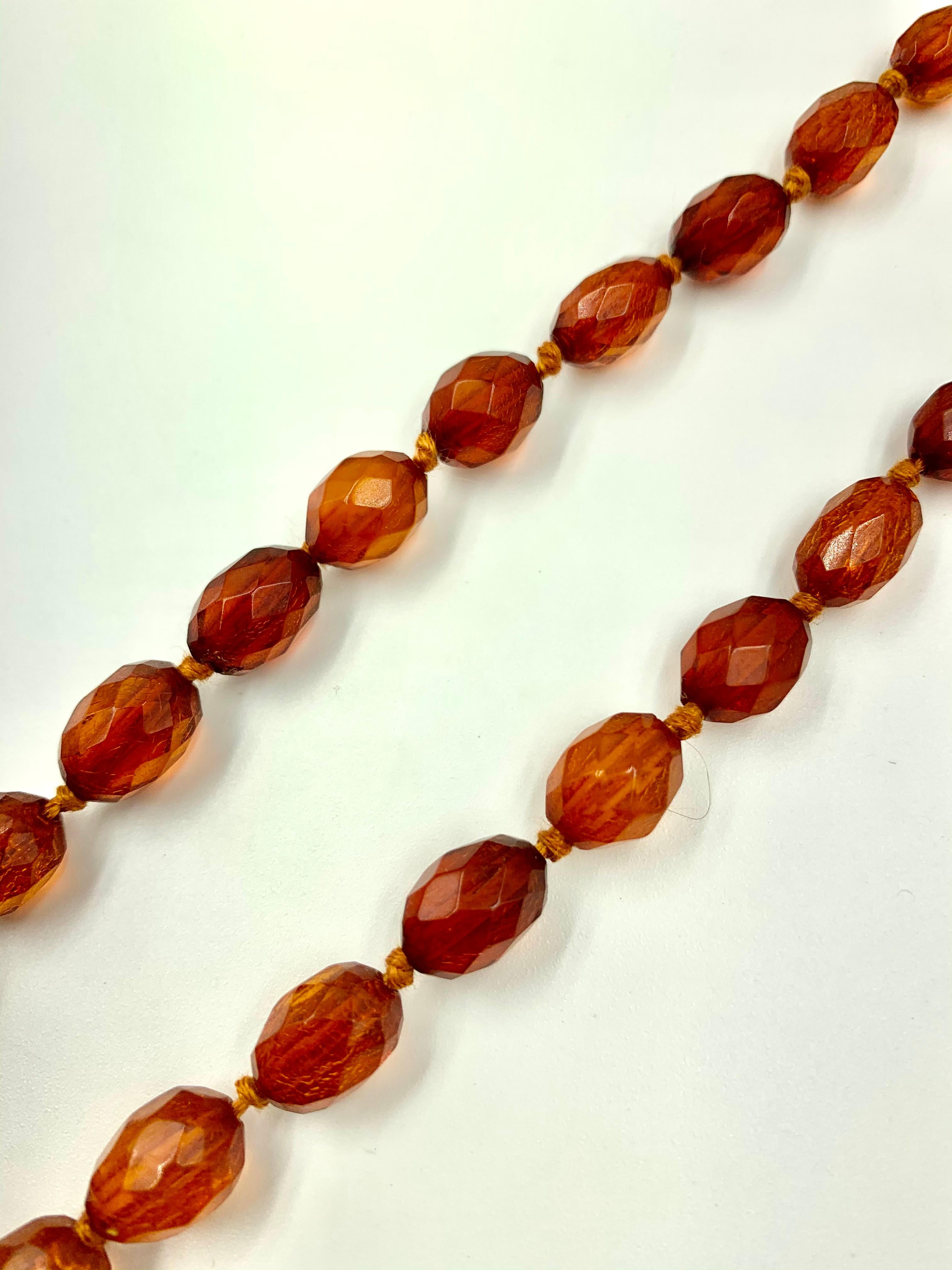 Mixed Cut Baltic Honey Colored Amber Necklace, Faceted Cut, Russia, 19th Century