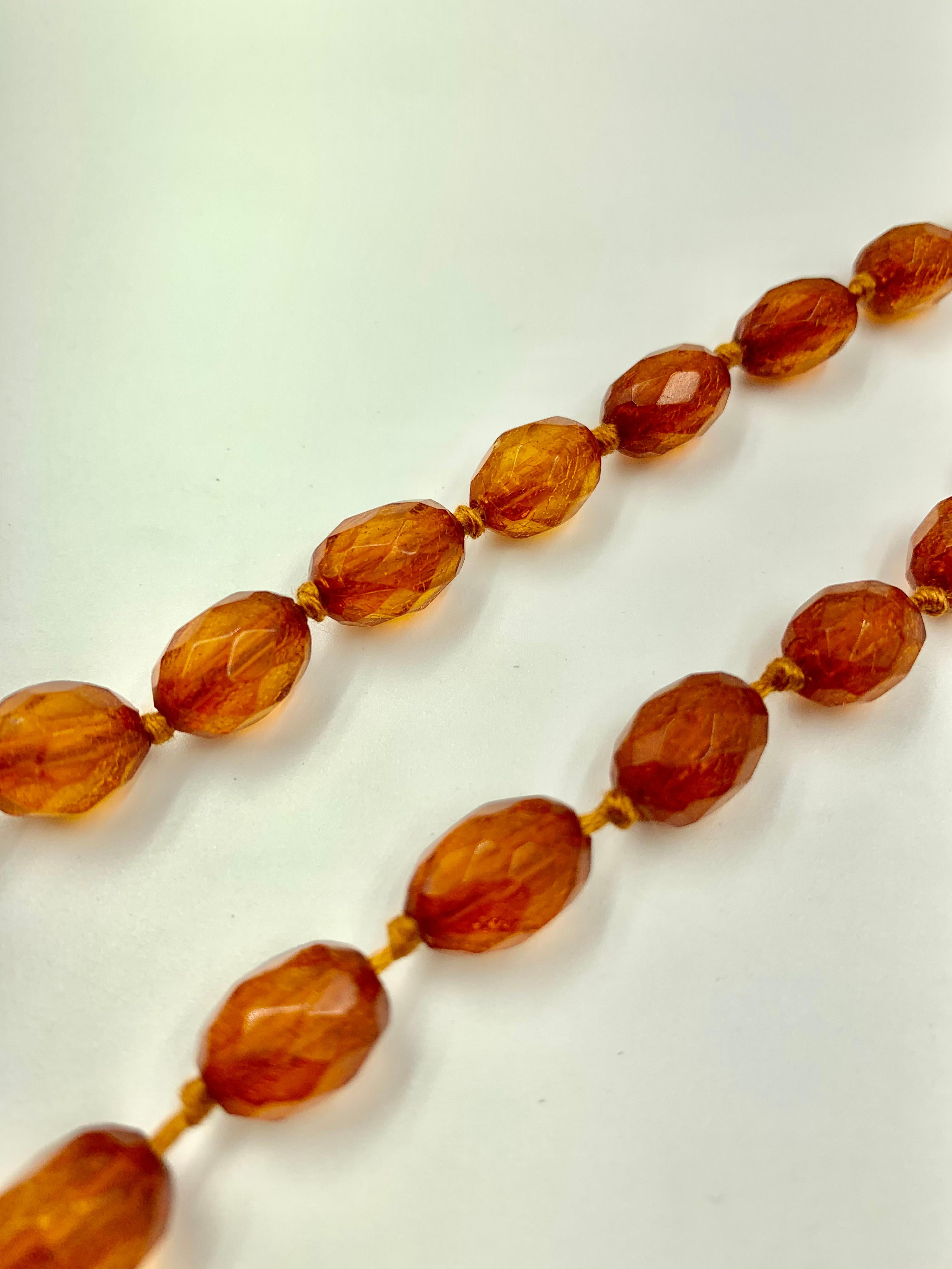 Mixed Cut Baltic Honey Colored Amber Necklace, Faceted Cut, Russia, 19th Century For Sale