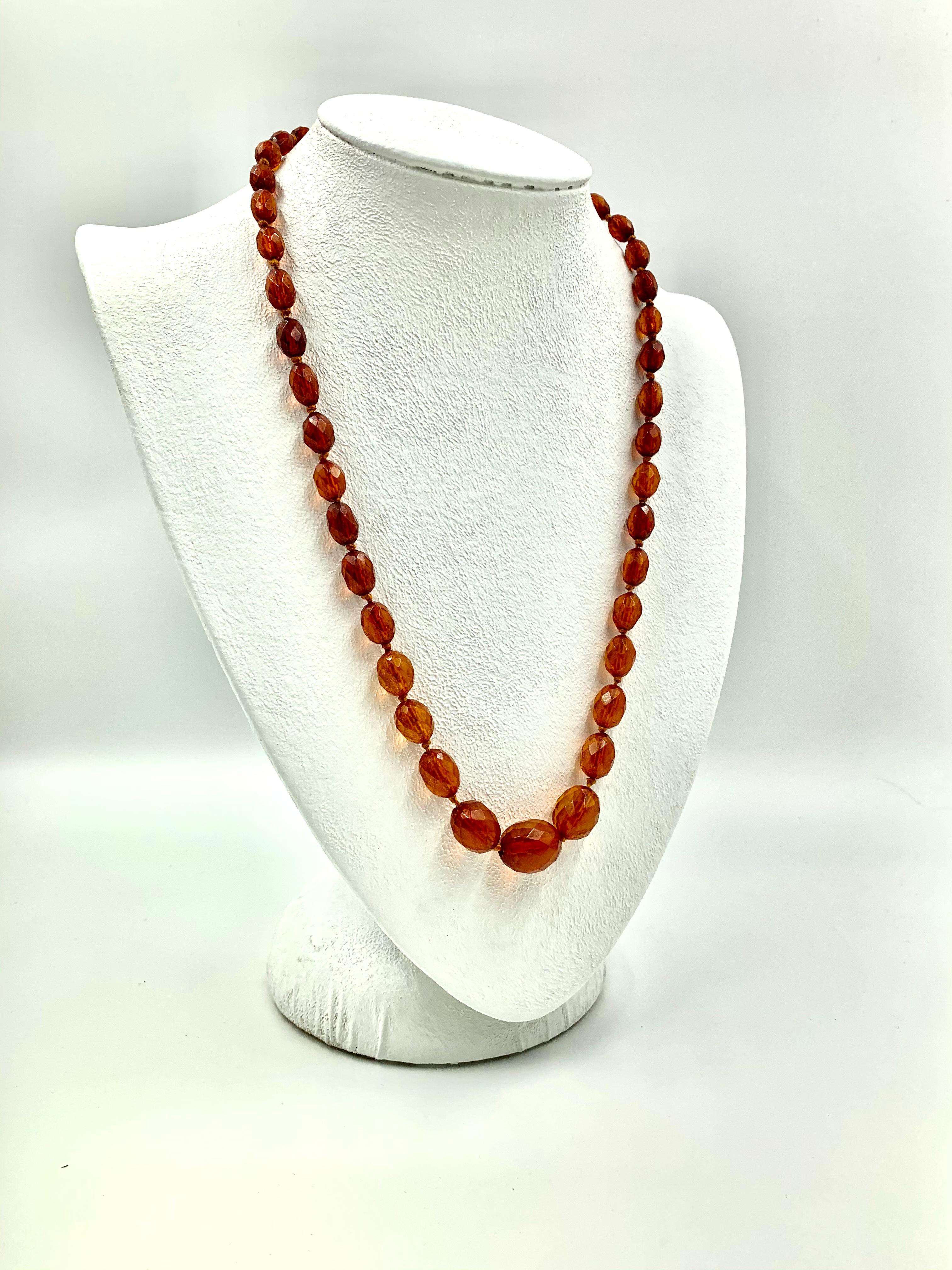 Women's or Men's Baltic Honey Colored Amber Necklace, Faceted Cut, Russia, 19th Century