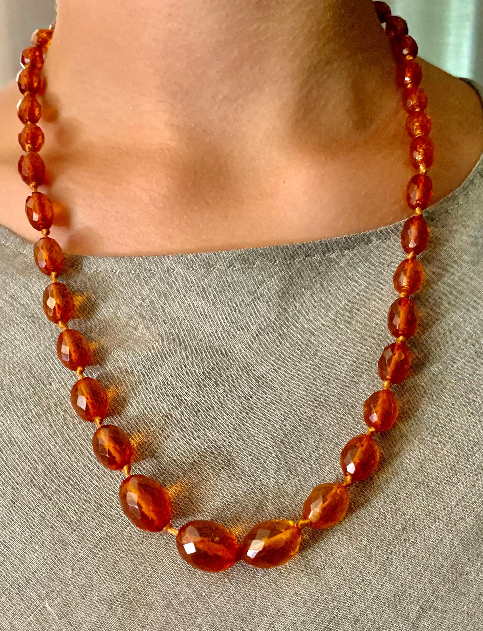 Large Vintage Amber Beaded Necklace c1920's - Sally Antiques