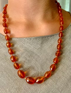 Baltic Honey Colored Amber Necklace, Faceted Cut, Russia, 19th Century