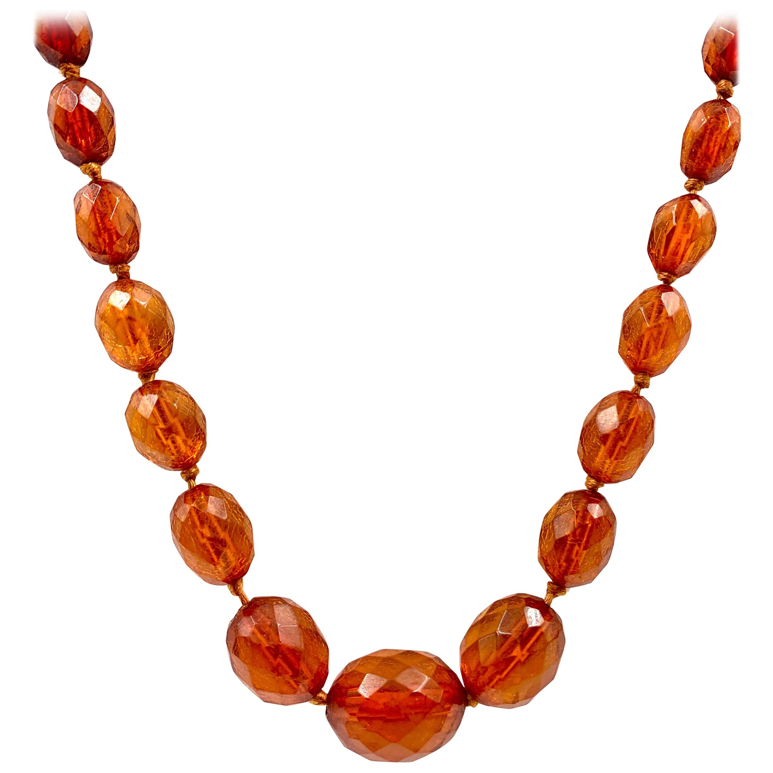Baltic Honey Colored Amber Necklace, Faceted Cut, Russia, 19th Century