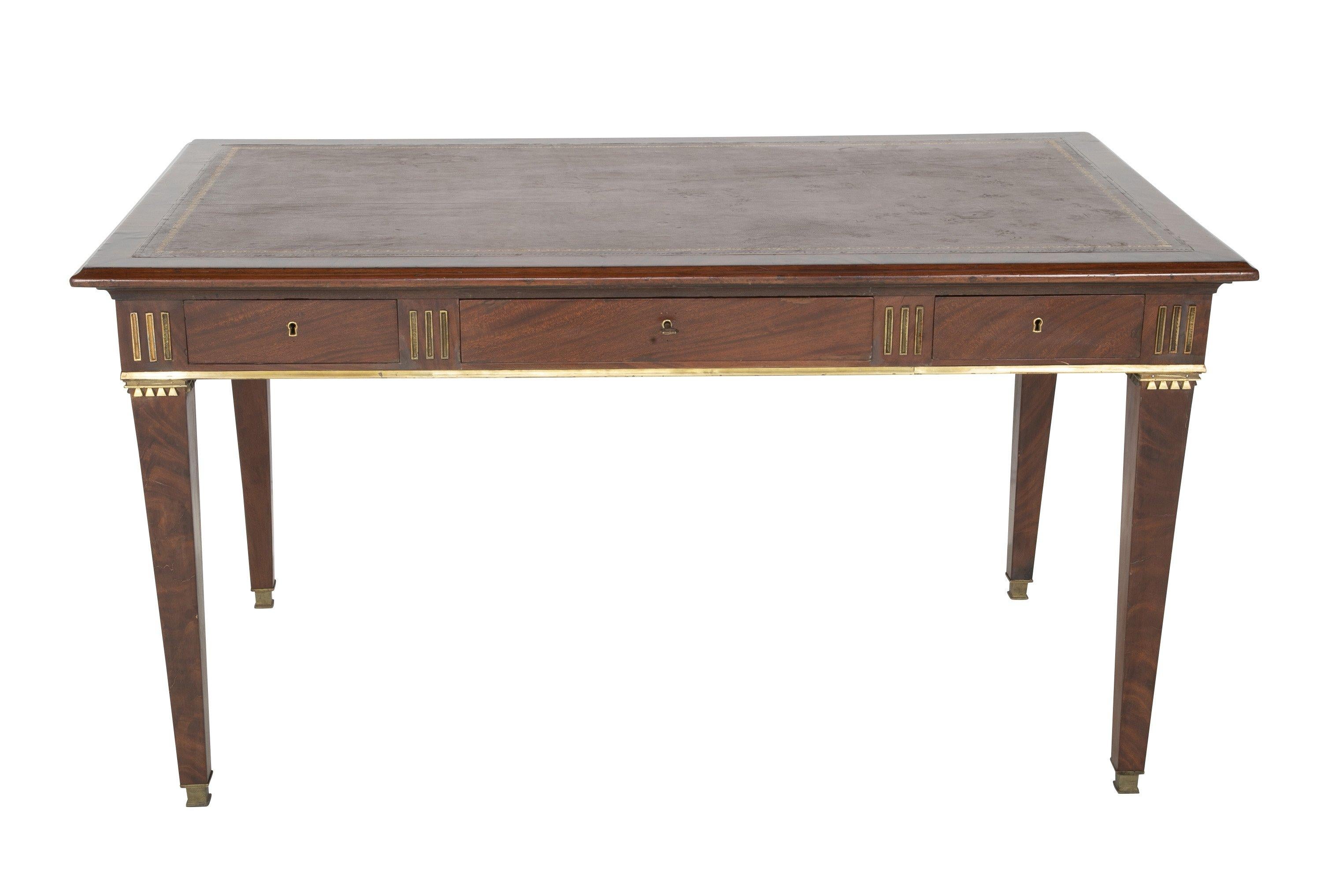 Neoclassical Baltic Mahogany Leather Top Writing Table