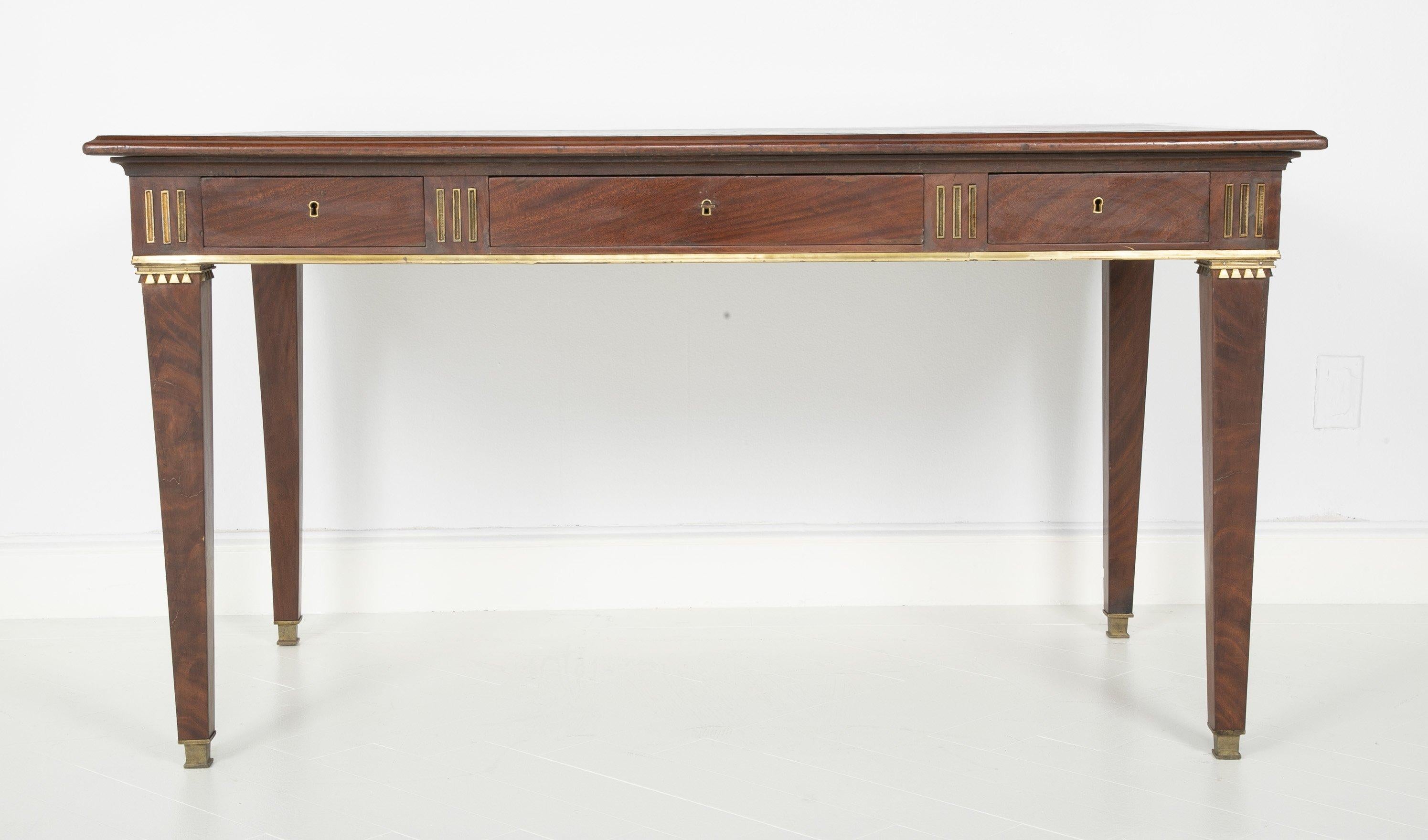 Baltic Mahogany Leather Top Writing Table In Good Condition In Westwood, NJ