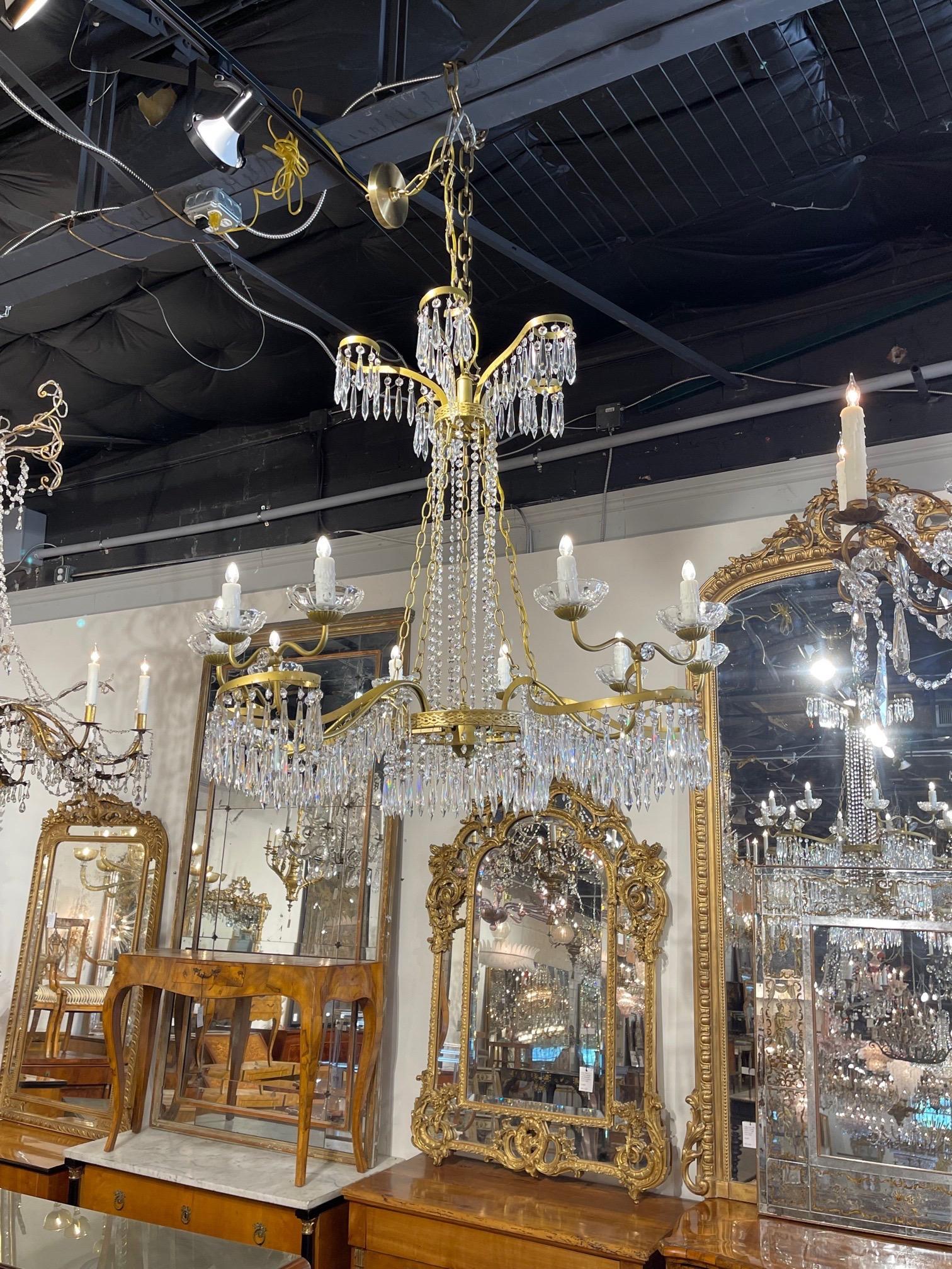 Baltic Neo-Classical Style Crystal and Gilt Metal 10 Light Chandelier In Good Condition In Dallas, TX
