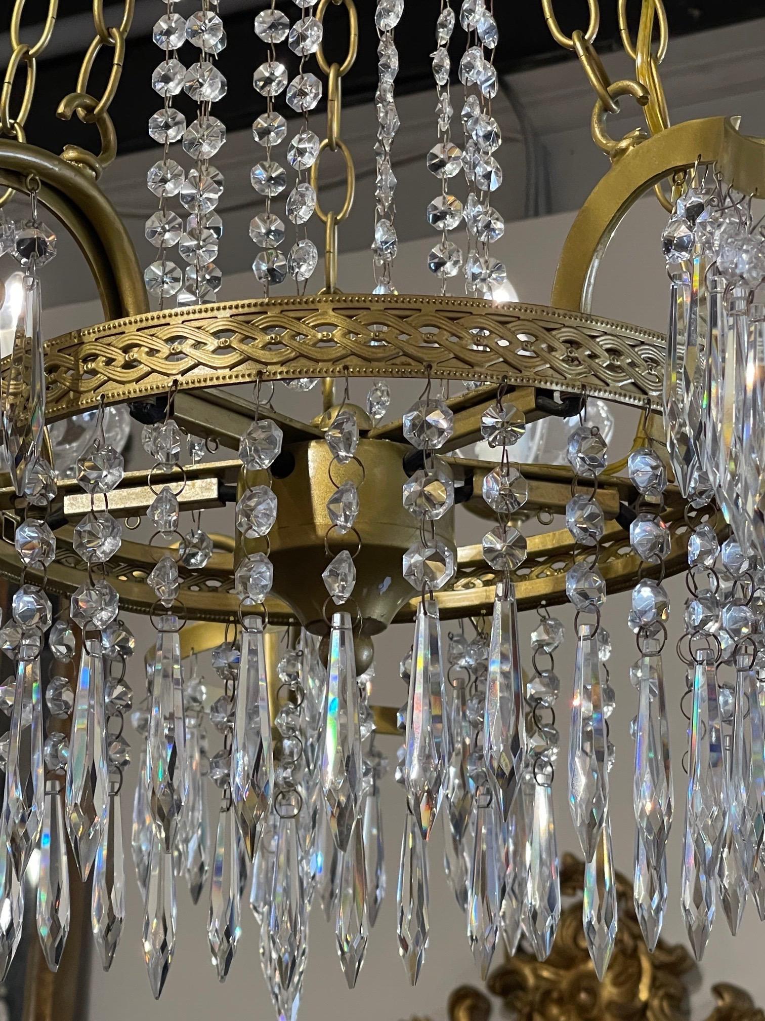 Contemporary Baltic Neo-Classical Style Crystal and Gilt Metal 10 Light Chandelier