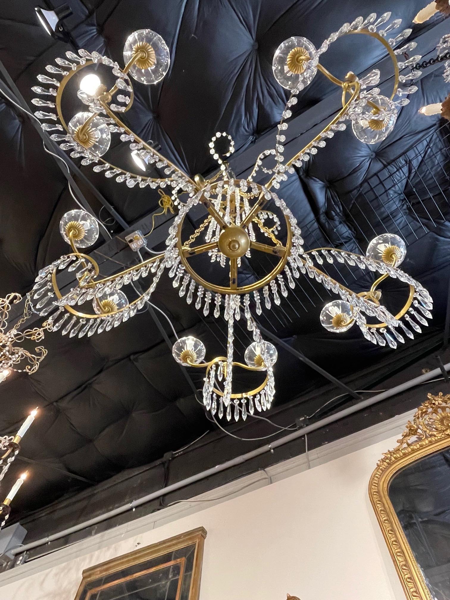 Baltic Neo-Classical Style Crystal and Gilt Metal 10 Light Chandelier 2