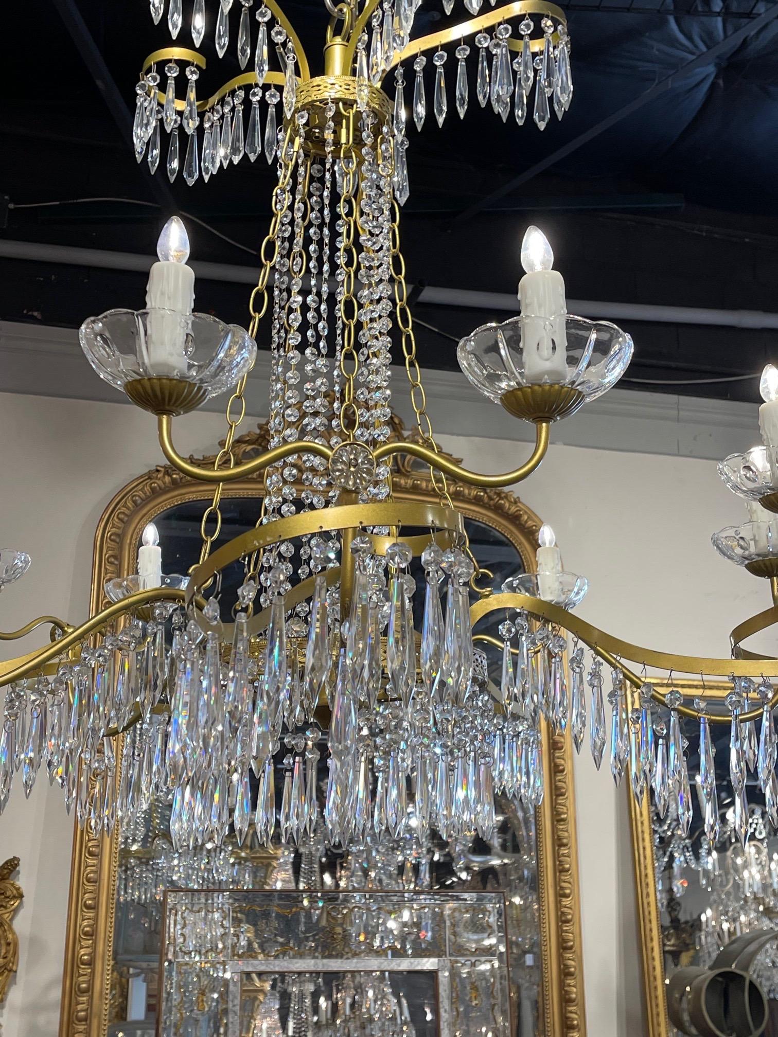 Baltic Neo-Classical Style Crystal and Gilt Metal 10 Light Chandelier 3