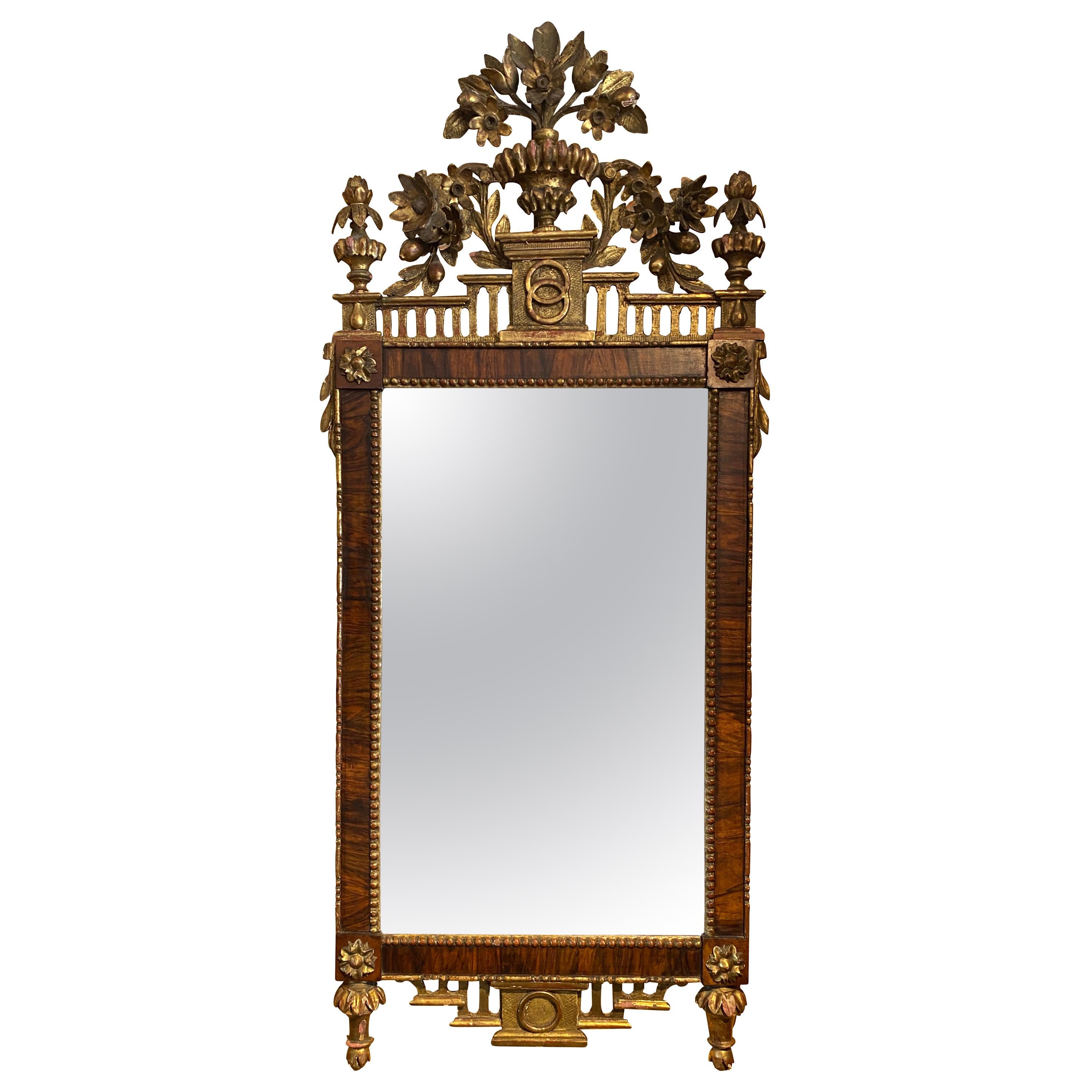 Baltic Neoclassic Giltwood and Walnut Mirror